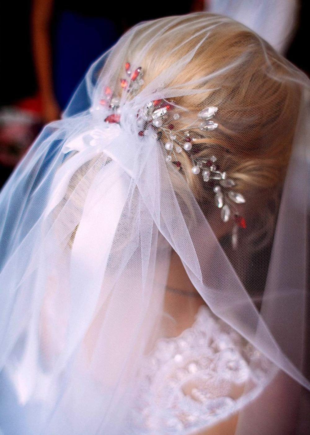 Aimimier Bridal Red Crystal Hair Comb Ruby Hair Vine with Comb Pearl Hair Piece Prom Party Festival Wedding Hair Accessories for Women and Girls