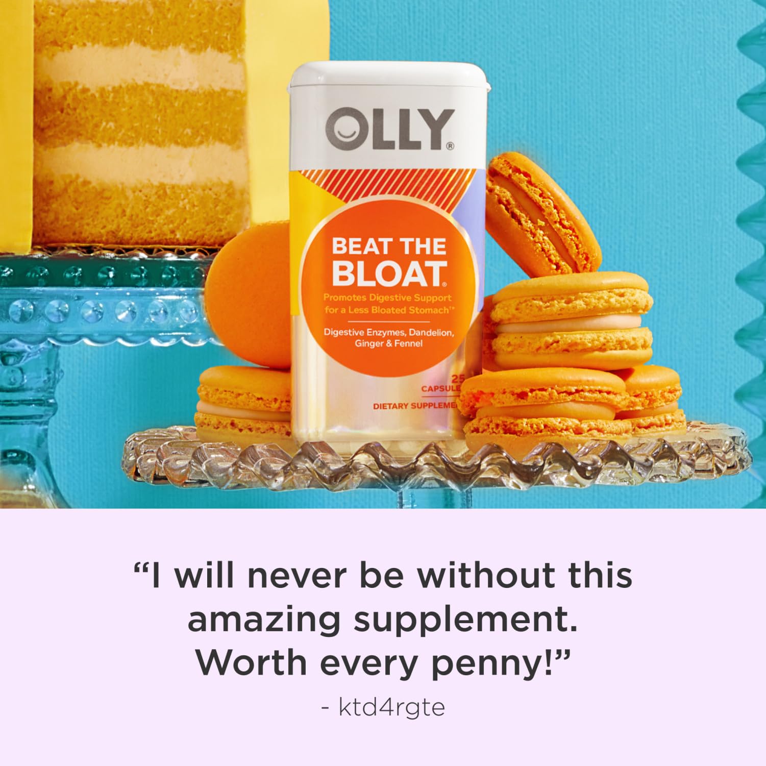 OLLY Beat The Bloat Capsules, Digestive Support Enzymes, Supplement for Women - 25 Count