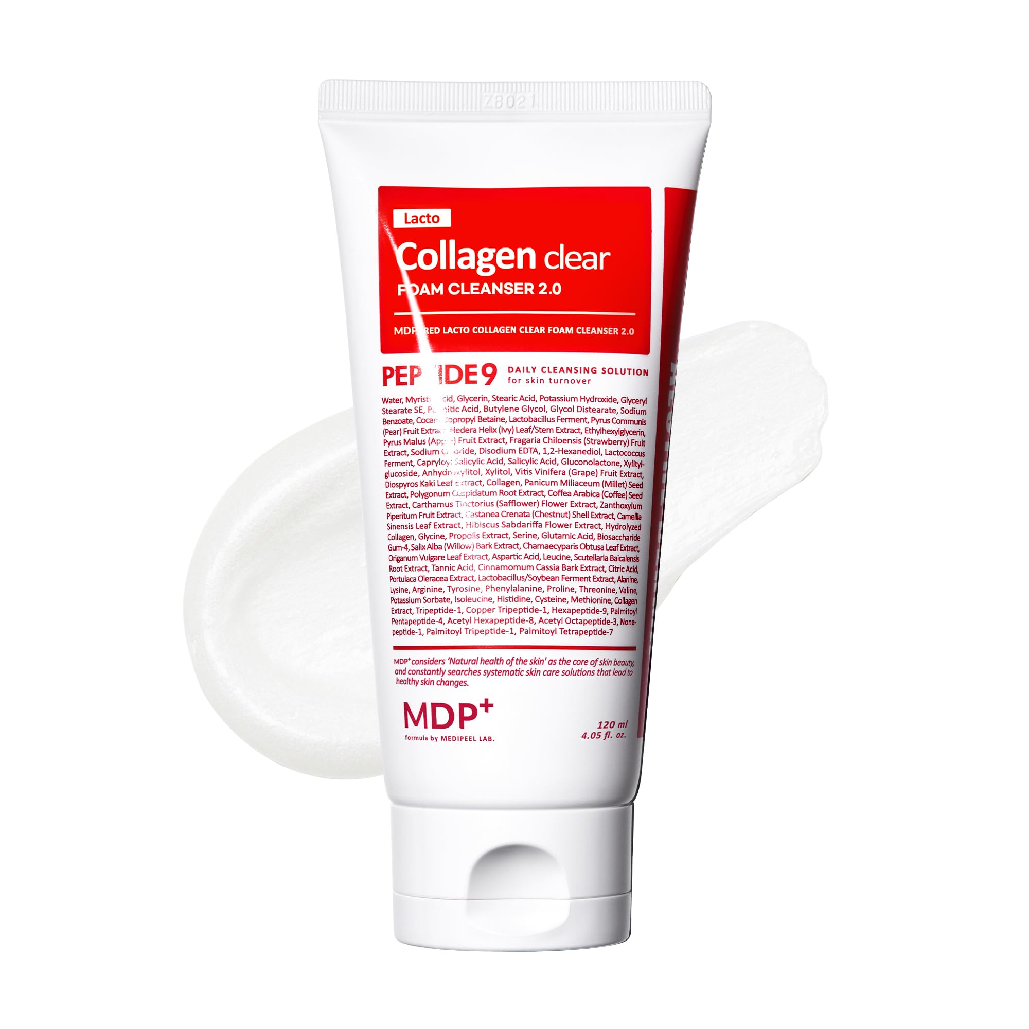 MDP+ RED LACTO COLLAGEN CLEAR 2.0, Peptide, Deep Pore Cleansing, Hydrating|4.05oz/120ml,Pore Tightening, Hydrating Cleanser, Daily Moisturizing Cleanser, Foaming Facial Wash