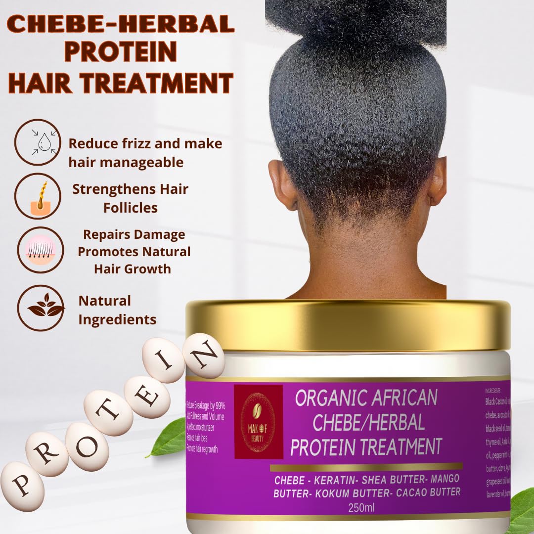 MAKOF BEAUTY Chebe Deep Conditioner Protein Treatment, creamy rich texture formulated with naturals butters and Ayurvedics herbs. Provides Moisture, Hydration and Promote growth. 8oz(250ml)