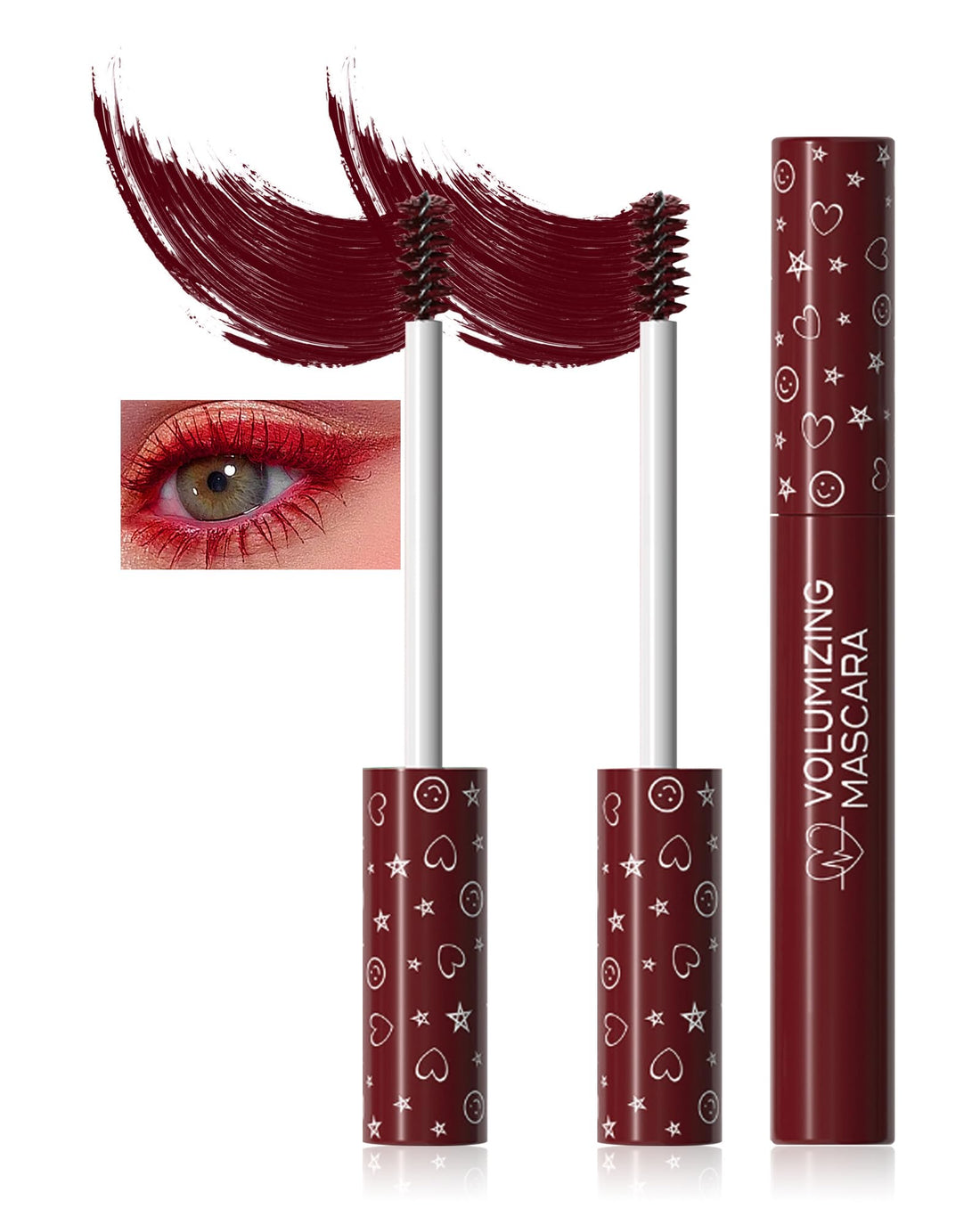2Pcs Burgundy Waterproof Christmas Mascara Volume and Length,Long Lasting Colored Liquid Tubing Mascara Lash Extensions for Eyelashes,Smudge-Proof Curling Voluminzing Colorful Mascara Women Eye Makeup