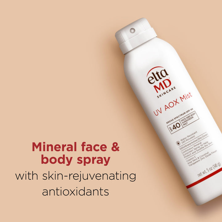 EltaMD UV AOX Mist Mineral Sunscreen Spray, SPF 40 Spray Sunscreen for Face and Body, Zinc Oxide Formula with Antioxidants, 5 oz Bottle