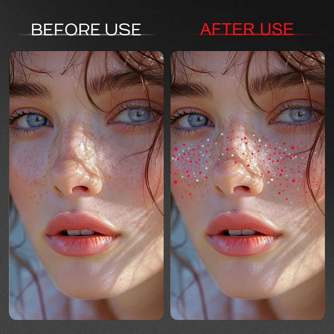 10 Pcs Red-Silver Dual-Tone Glitter Freckles, Double Colors Face Tattoo, Waterproof Face Sparkle, Long-Lasting 48h Special for Christmas