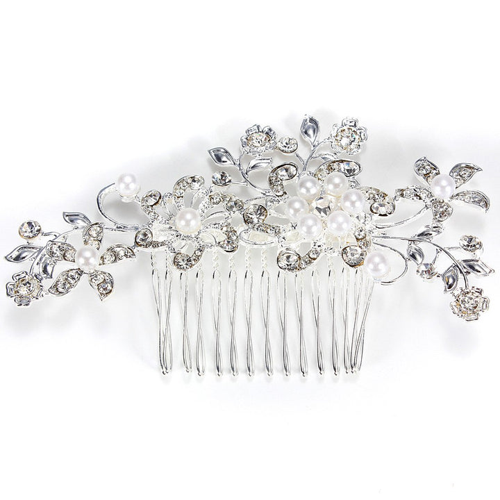 Bridal Wedding Flower Crystal Rhinestones Pearls Women Hair Clip Comb