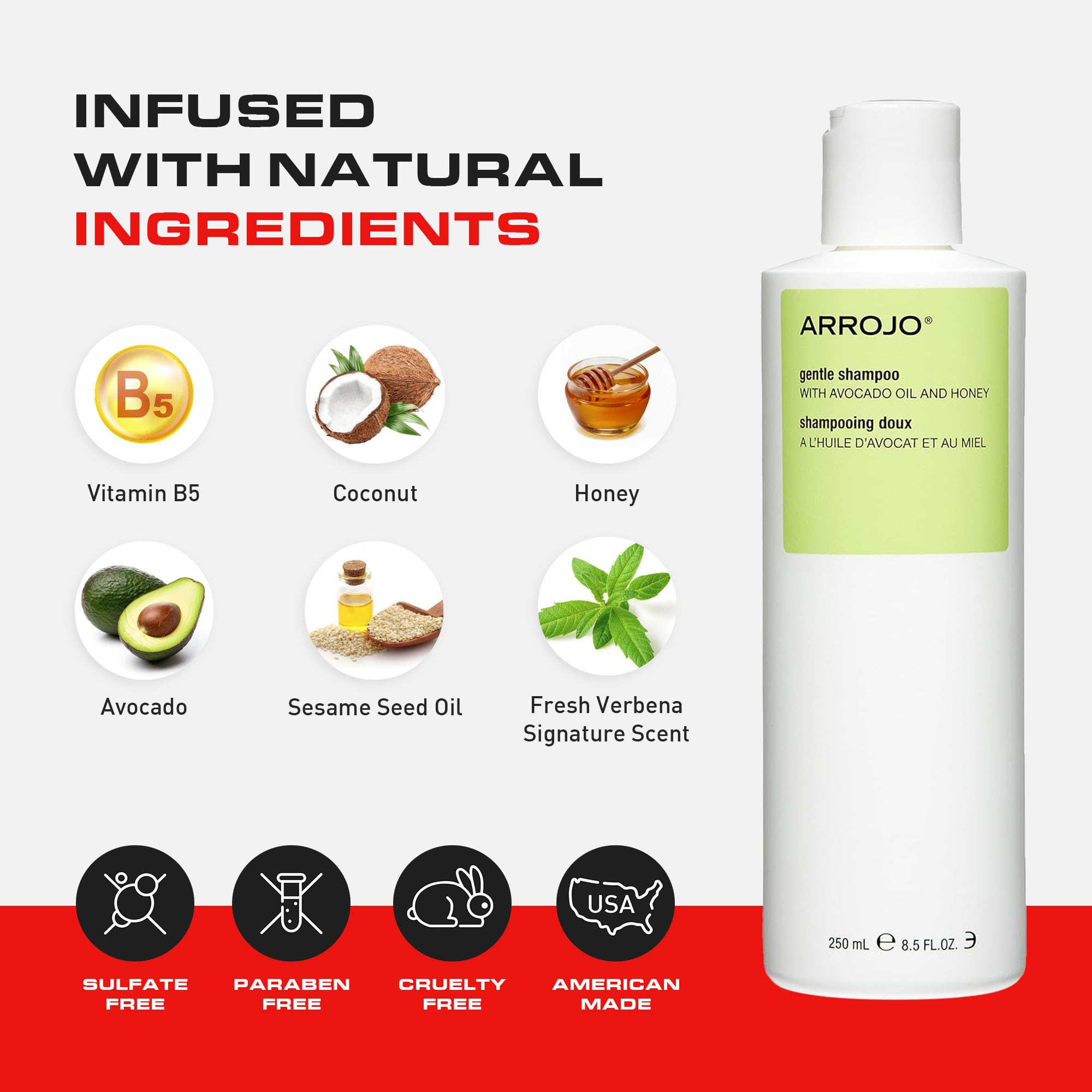 Arrojo Gentle Shampoo, 8.5oz – Sulfate Free Shampoo with Vitamin B5, Coconut, Avocado & Sesame Seed Oils – Moisturizing Cleanser for Keratin-Treated & Damaged Hair