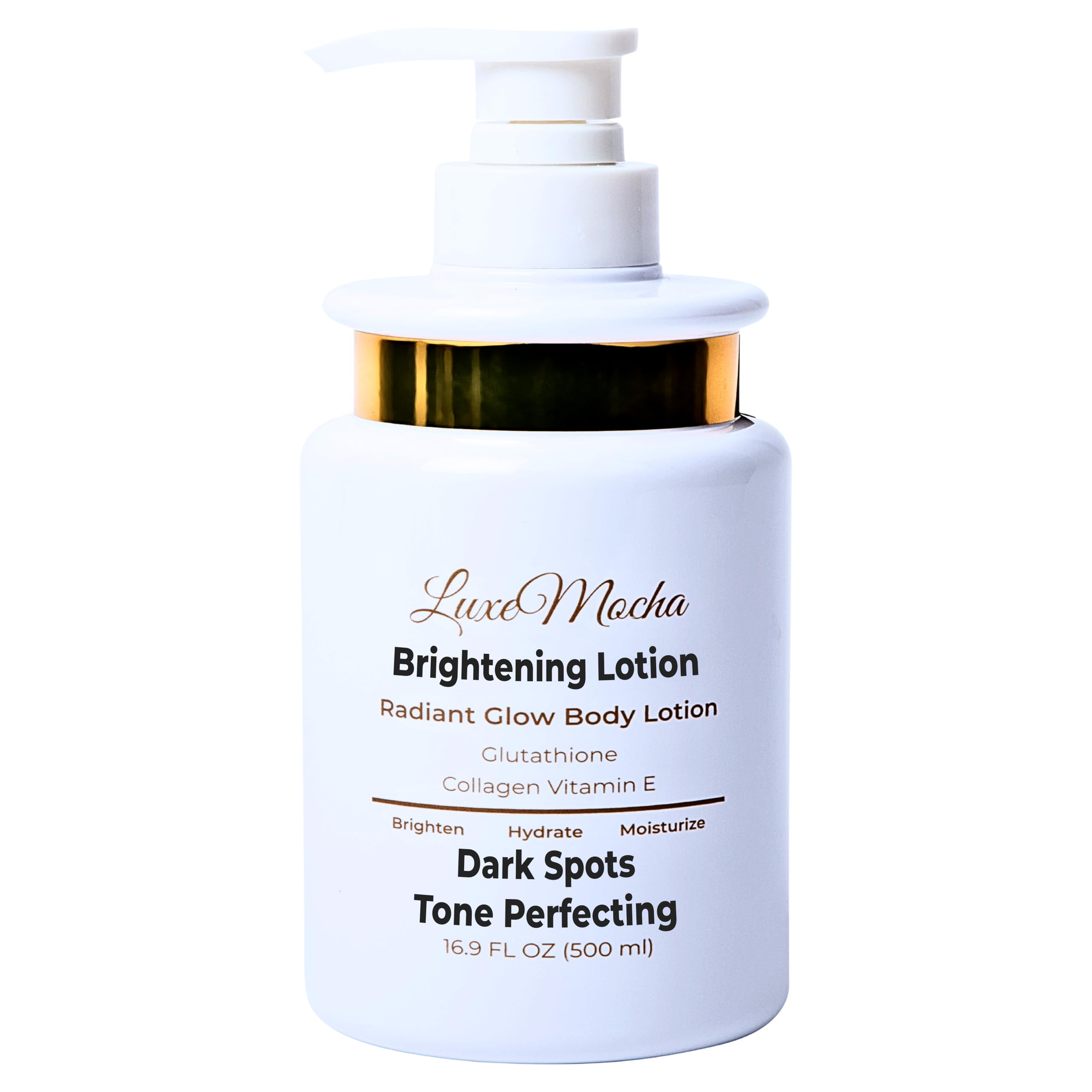 LuxeMocha Skin Brightening Lotion | Glutathione cream, Collagen, Vitamin E, Dark Spots, Fine Lines & Wrinkles, Even SkinTone, brightening lotion for body, 16.9 Fl Oz Bottle