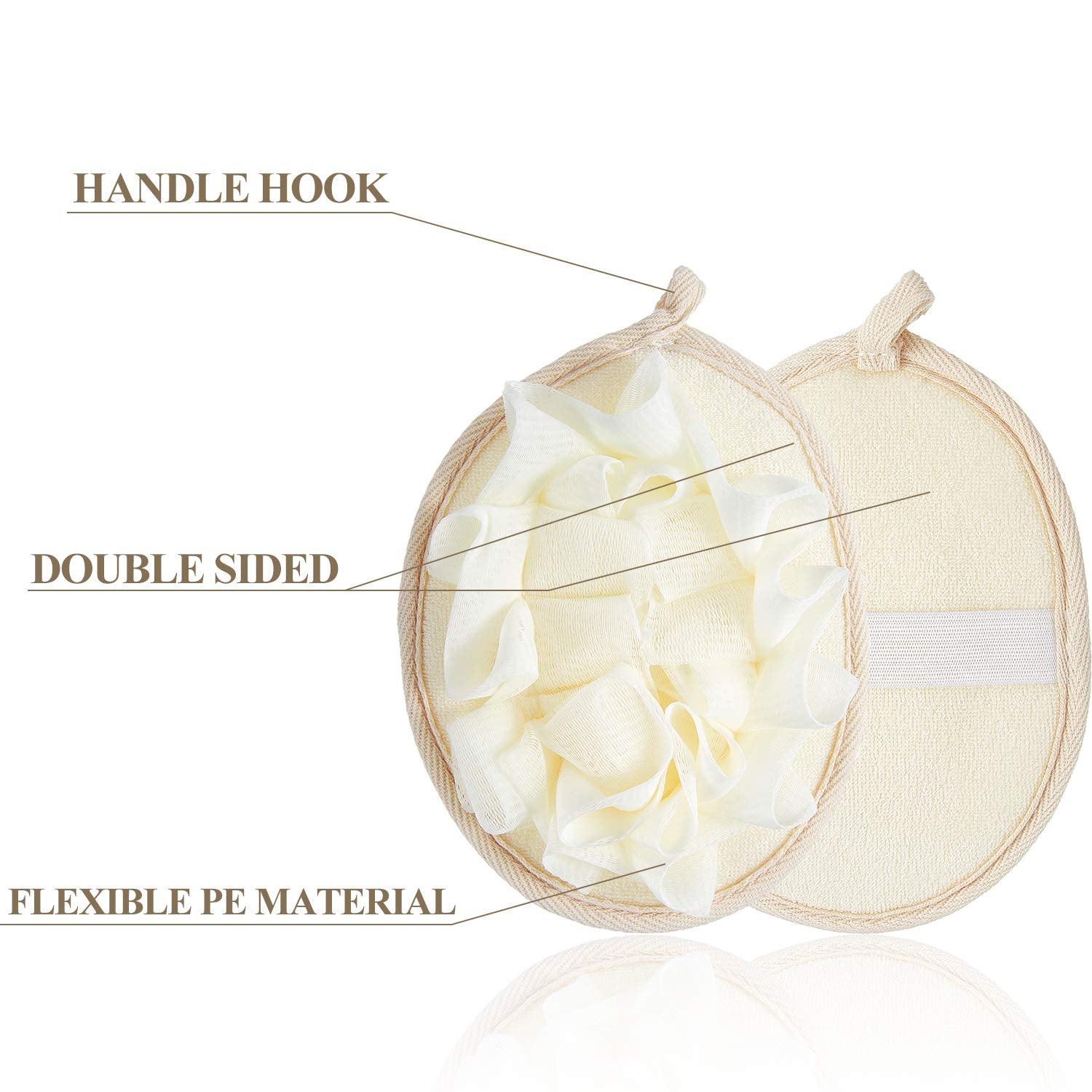 6 Pieces Bath Shower Pouf Sponge Mesh Pouf Shower Ball Exfoliating Body Loofah Shower Scrubber Ball Shower Glove with Flower Bath Ball (Beige)