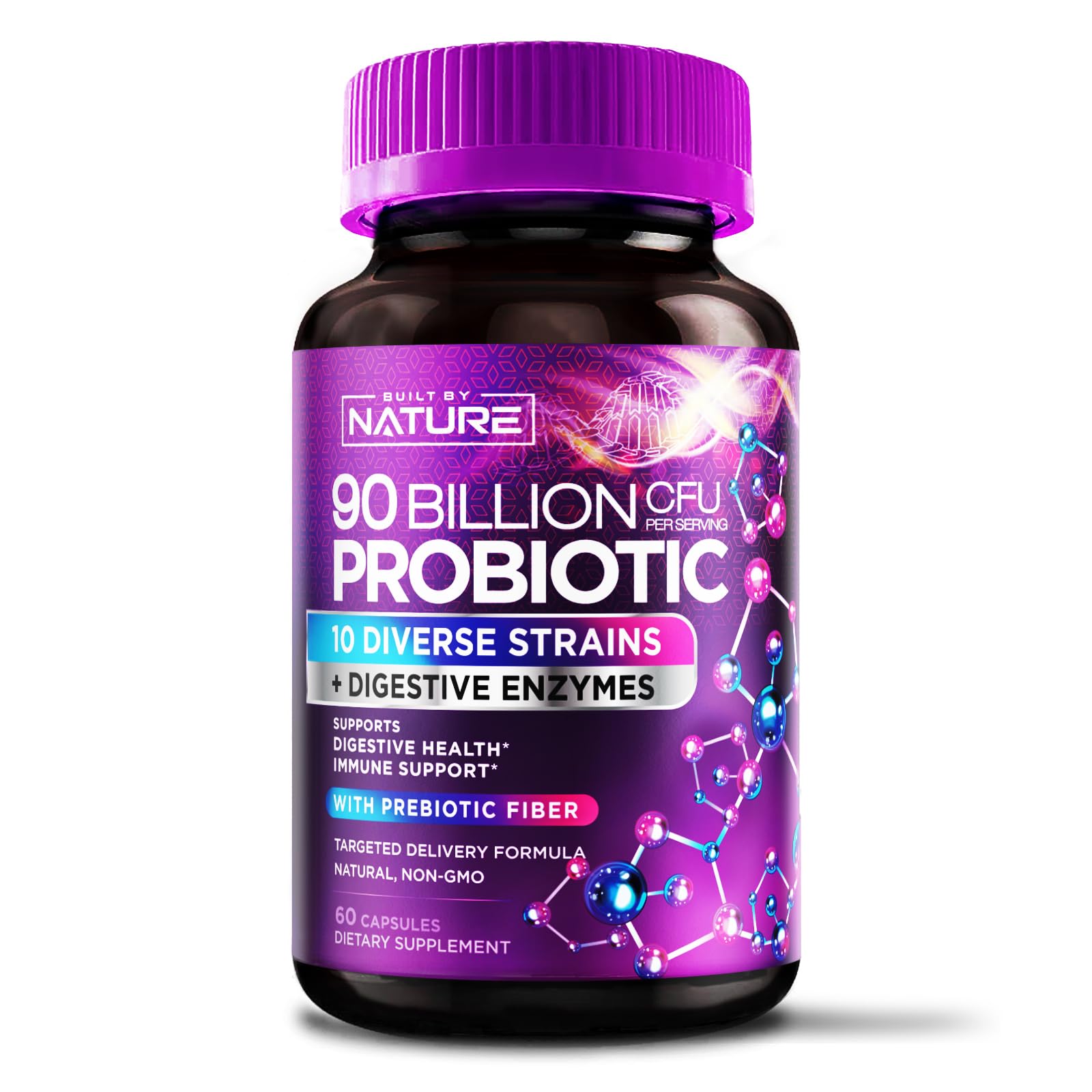 90 Billion CFU Probiotic - Daily Digestive Gut Health Supplement for Men & Women - Lactobacillus acidophilus, Bifidobacterium & Prebiotics - Non-GMO, Gluten & Dairy Free, Shelf-Stable - 60 Capsules