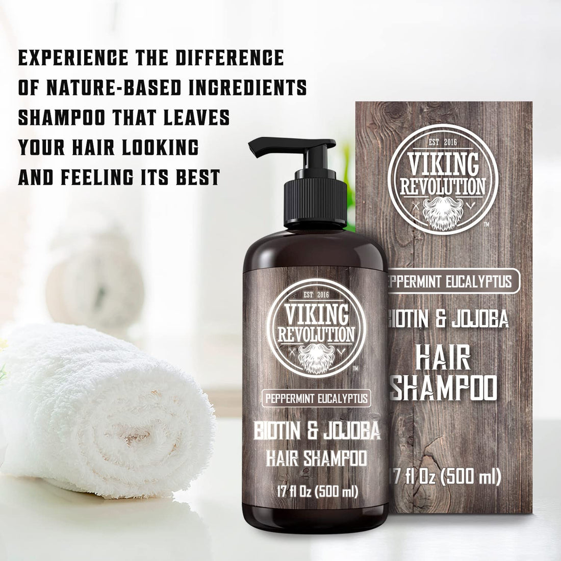 Viking Revolution Biotin Mens Shampoo - Eucalyptus and Peppermint Shampoo with Jojoba Oil and Mint Oil - Hair Loss Shampoo for Men with Biotin - Mens Shampoo for Thinning Hair (17 Oz)