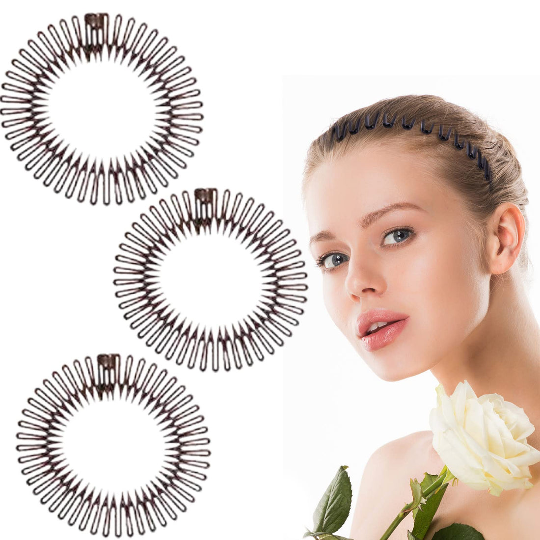 TUICARE 3Pieces Flexible Plastic Circular Stretch Hair Combs, Headband Hairband Holder for Women Girls