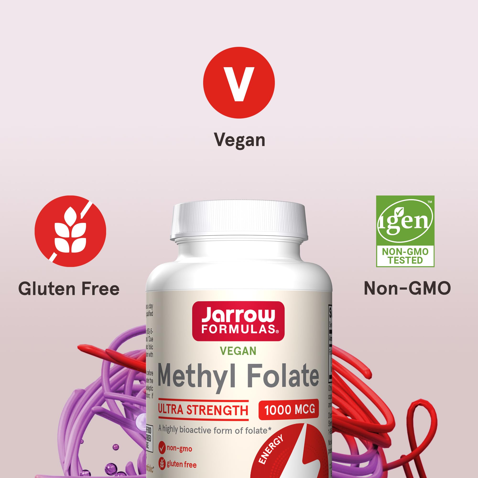 Jarrow Formulas Methyl Folate 1000 mcg, Dietary Supplement, Methyl Folate for Cellular Energy Support, 100 Veggie Capsules, 100 Day Supply