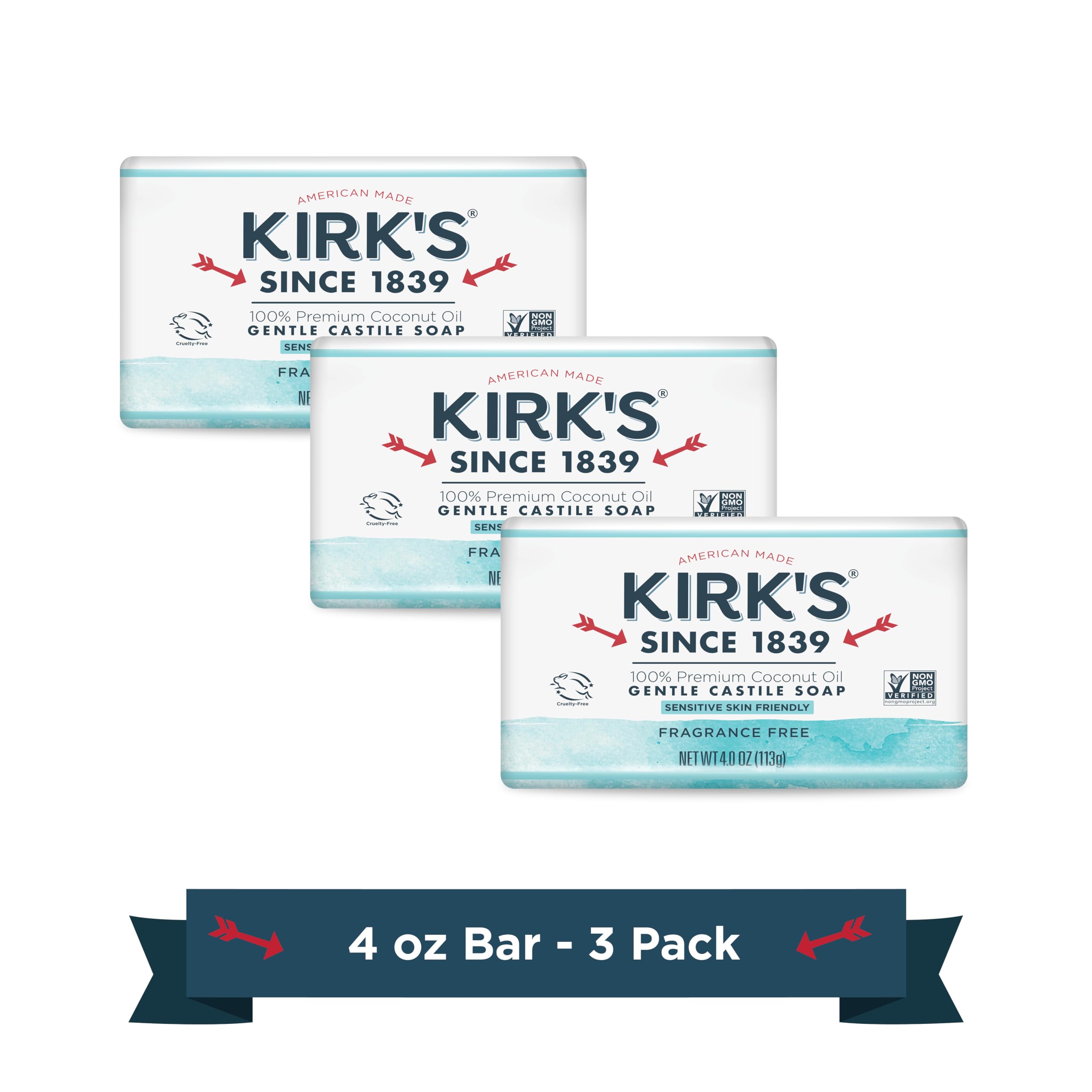 KirkS Fragrance Free Castile Bar Soap (3 Pack)