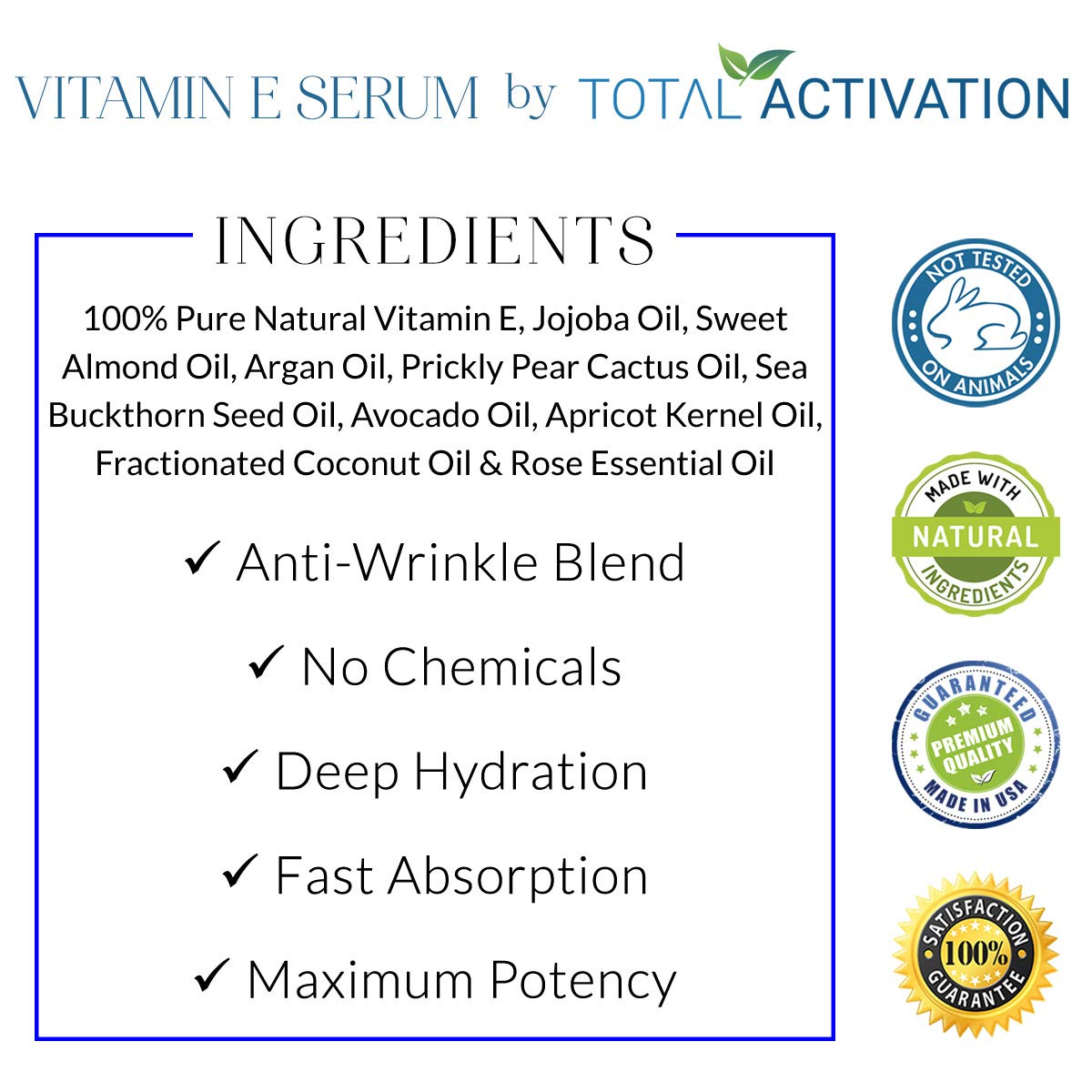 Large 4 oz Organic Vitamin E Oil 100% Pure Cold Pressed for Skin Face Hair Nail Growth, Dry Skin, Body Moisturizer Anti-Aging Skin Moisturizer compare with Vitamin E Cream Scar Minimizer Cream