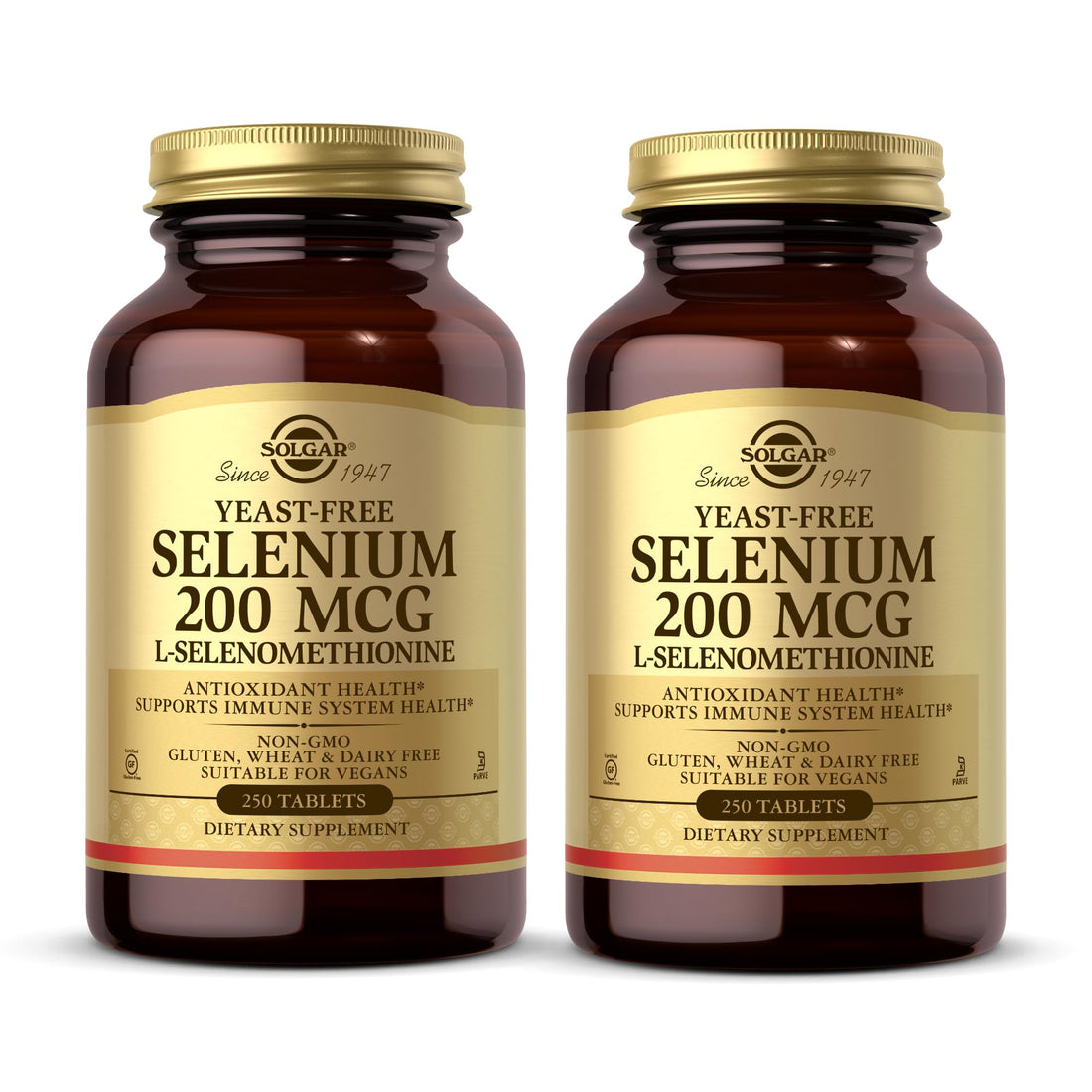 Solgar Yeast-Free Selenium 200 mcg - 250 Tablets, Pack of 2 - Supports Antioxidant & Immune System Health - Non-GMO, Vegan, Gluten Free, Dairy Free, Kosher - 500 Total Servings