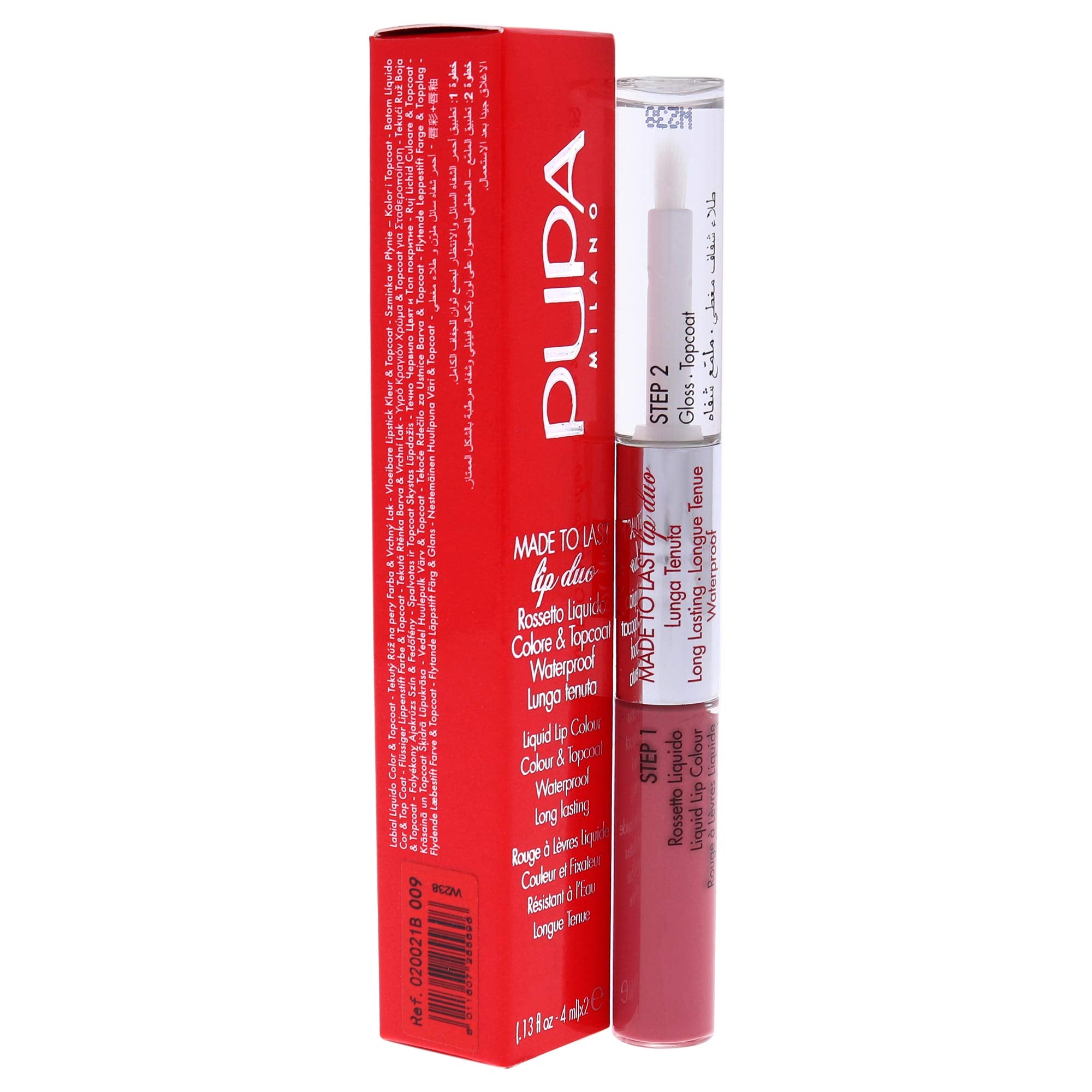 Pupa Milano Made To Last Lip Duo - Comfortable Liquid Lip Color with Top Coat - Waterproof - Long Lasting Hold - Ultra Shiny, Latex Effect Make-Up Result - 009 Sweet Pink - 0.13 Oz,I0111651