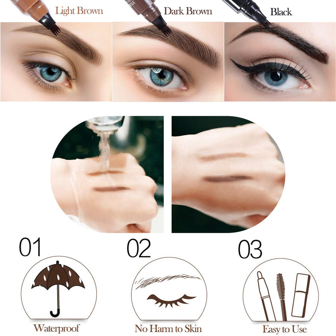 Eyebrow Pencil, Ksndurn 2 PCS Eyebrow Pencil Black - Waterproof Microblade Brow Pen, Eyebrow Tattoo Pen with a Micro-Fork Tip - Natural Looking Eyebrows Effortlessly with Gift