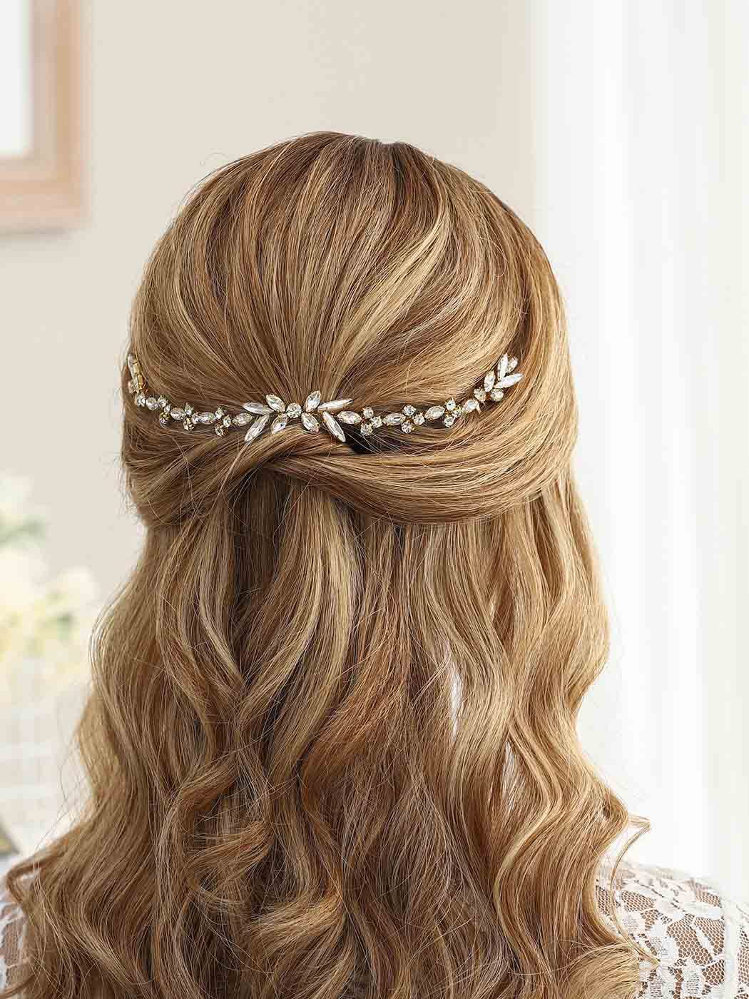 Unicra Unicra Wedding Crystal Hair Combs Wedding Bridal Hair Accessories for Brides and Bridesmaids (Gold)