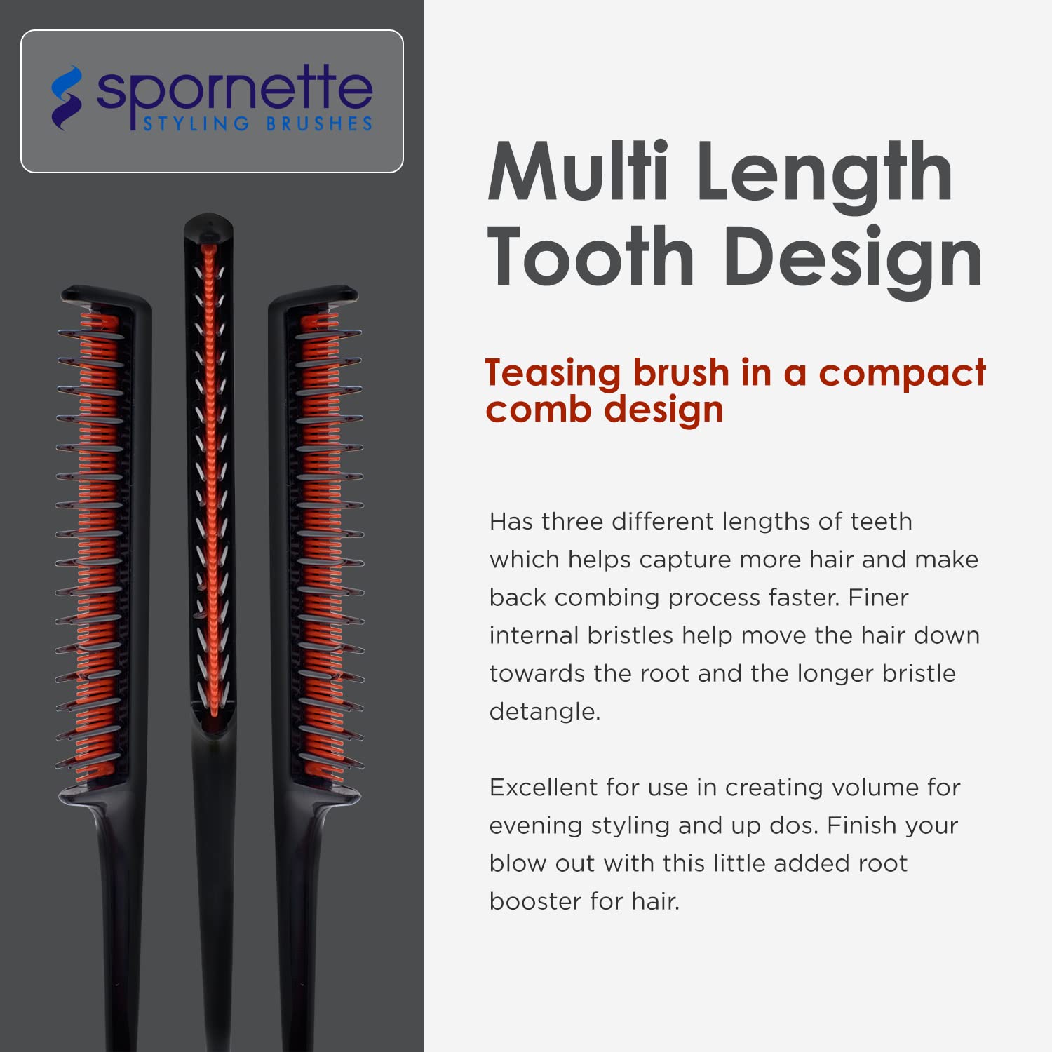 Spornette Little Wonder Teasing Comb - Rat Tail Comb For Back Combing, Root Teasing, Adding Volume, Evening Styling For Thin, Fine And Normal Hair Types (Tc-1)