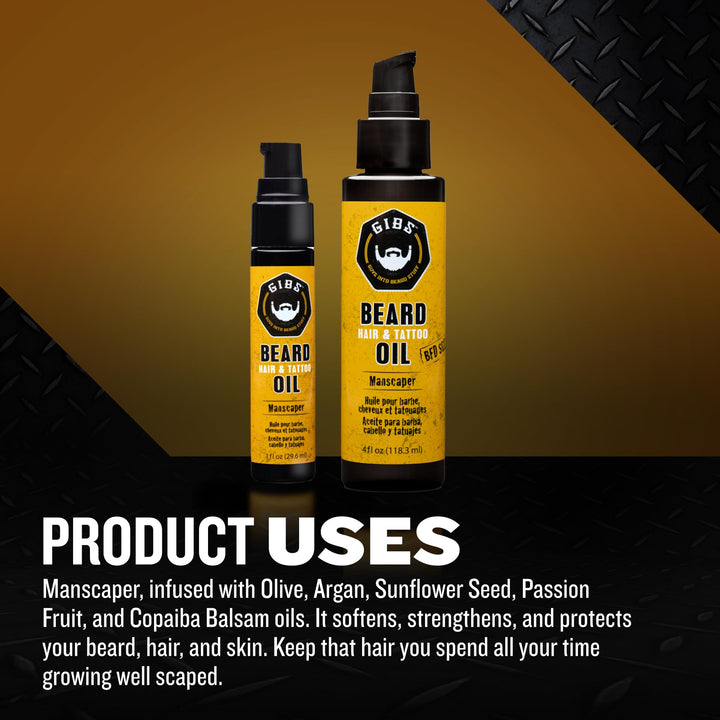 GIBS Best Universal Beard, Hair, and Tattoo Oil 1.0 Ounce - Manscaper