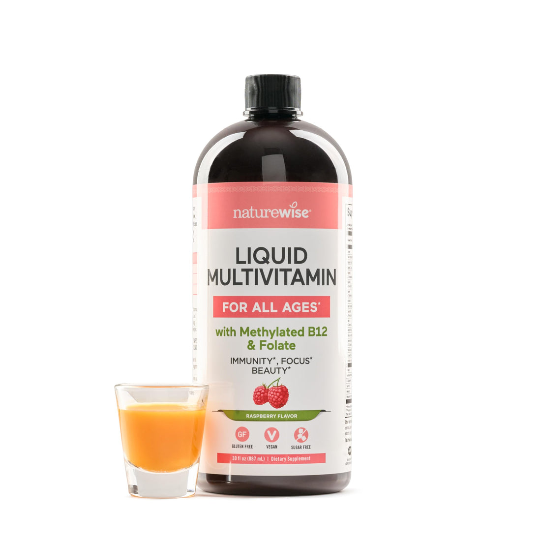NatureWise Liquid Multivitamin for Women, Men, Kids, The Whole Family - Vegan, Sugar Free - Minerals for Beauty, Immune Health, Energy with Methylated B12 & Folate - Non-GMO - 30 fl oz(887 mL)