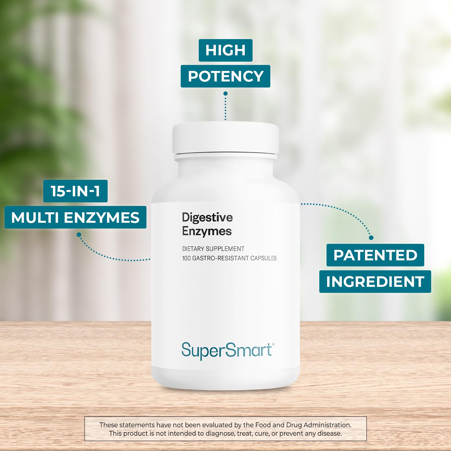 Supersmart - Digestive Enzymes (High Potency) - 15-in-1 Multi Enzymes Supplement - with Lipase, Bromelain, Amylase, Lactase, Protease, Invertase | Non-GMO & Gluten Free - 100 Delayed Release Capsules