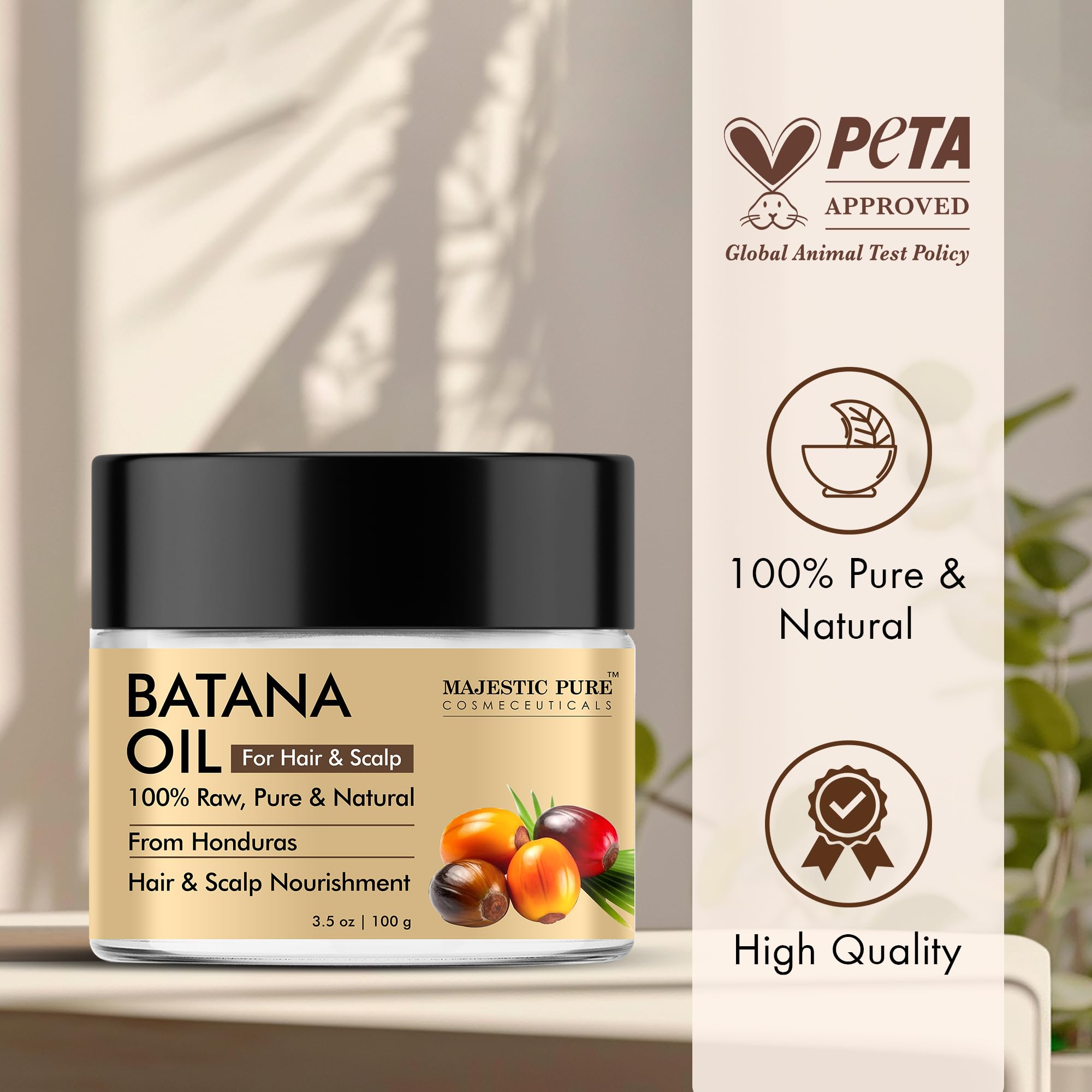 Majestic Pure Batana Butter for Hair | Moisturizes Scalp & Hair | Nourishing & Volumizing | 100% Pure & Natural | PETA Certified | 3.5 Oz