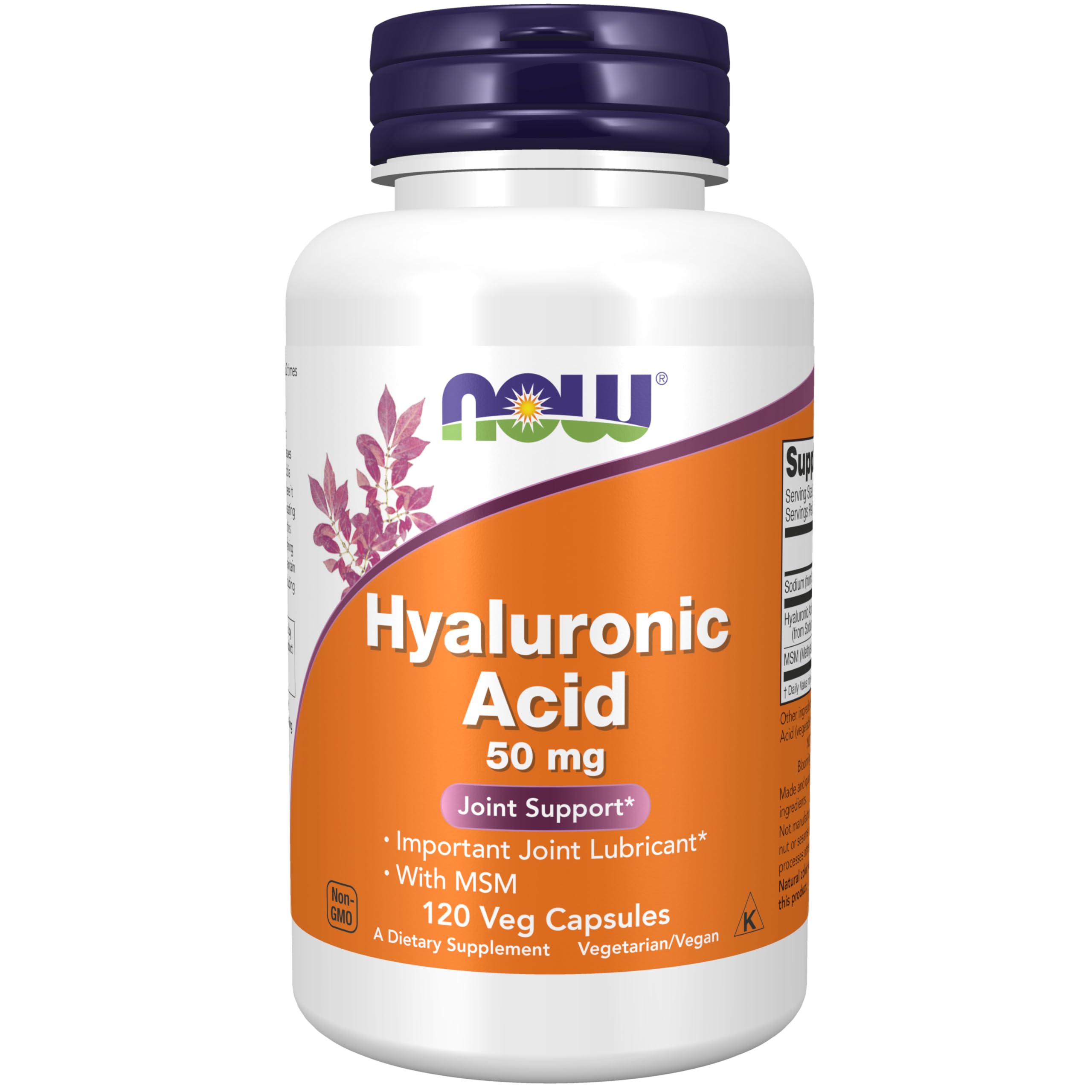 NOW Foods Supplements, Hyaluronic Acid 50 mg with MSM, Joint Support*, 120 Veg Capsules