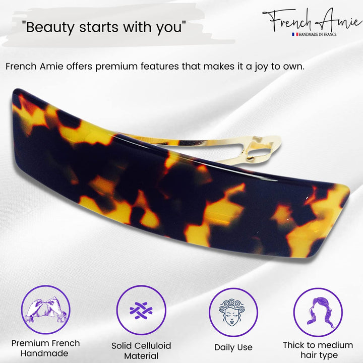 French Amie Fine Wide Rectangular Celluloid Handmade Tokyo Automatic Hair Clip Barrette - Made to Last (Tokyo)