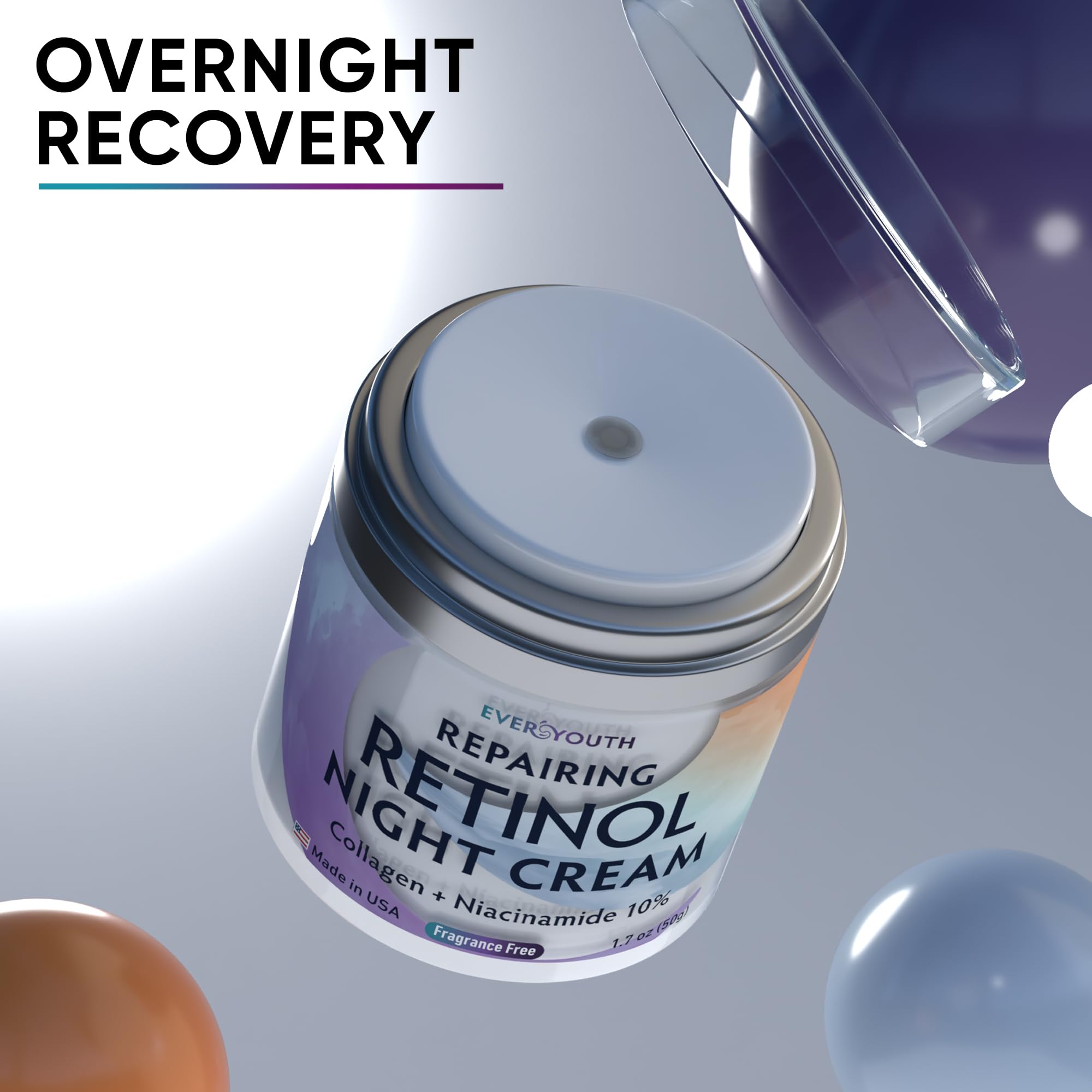 Night Cream Face Moisturizer for Women with Retinol, Collagen, Niacinamide, Anti Aging Overnight Face Mask, Made in USA, Niacinamide Serum Facial Moisturizer Anti Wrinkle Cream for Women, 1.7oz