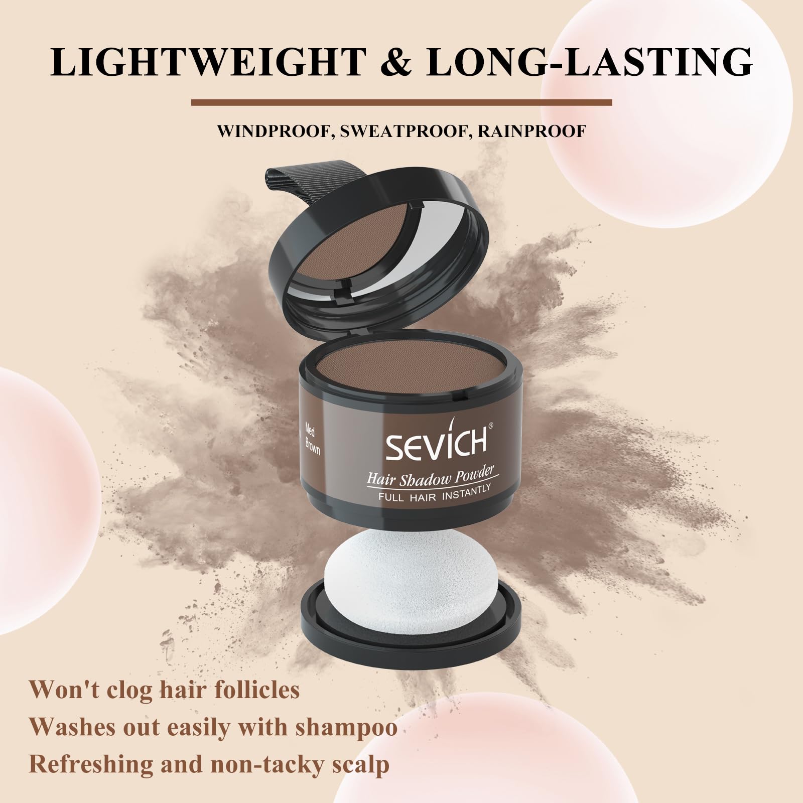 Sevich Hairline Powder,Instantly Conceals Hair Loss, Root Touch up Powder, Hair Shadow Toppers for Women & Men, Touch Up for Thinning Gray Hair, Windproof & Sweatproof, Medium Brown