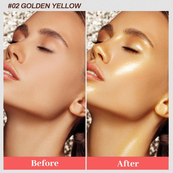 MEICOLY Face Body Glitter,Drop Glitter Body Shimmer Oil,Hydrating Glitter Liquid Highlighter Makeup,Natural Sparkly Body Oil,Dewy Face Glow,02 Golden Yellow