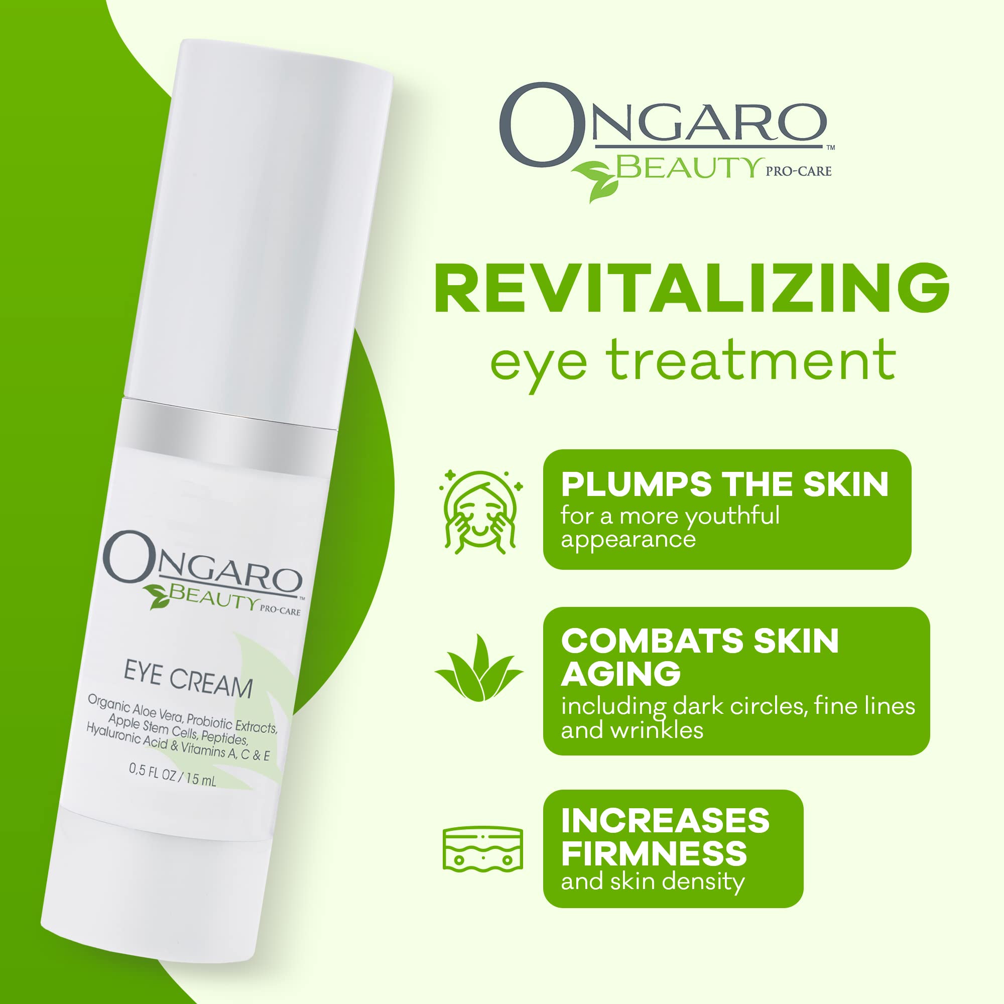 Ongaro Beauty - Eye Wrinkle Cream for Women & Men, Anti-Aging Dark Circles Under Eye Cream, Under Eye Cream for Puffiness and Bags Under Eyes, Hyaluronic Acid Eye Cream, Vitamins A, C & E - 0.5 Fl oz