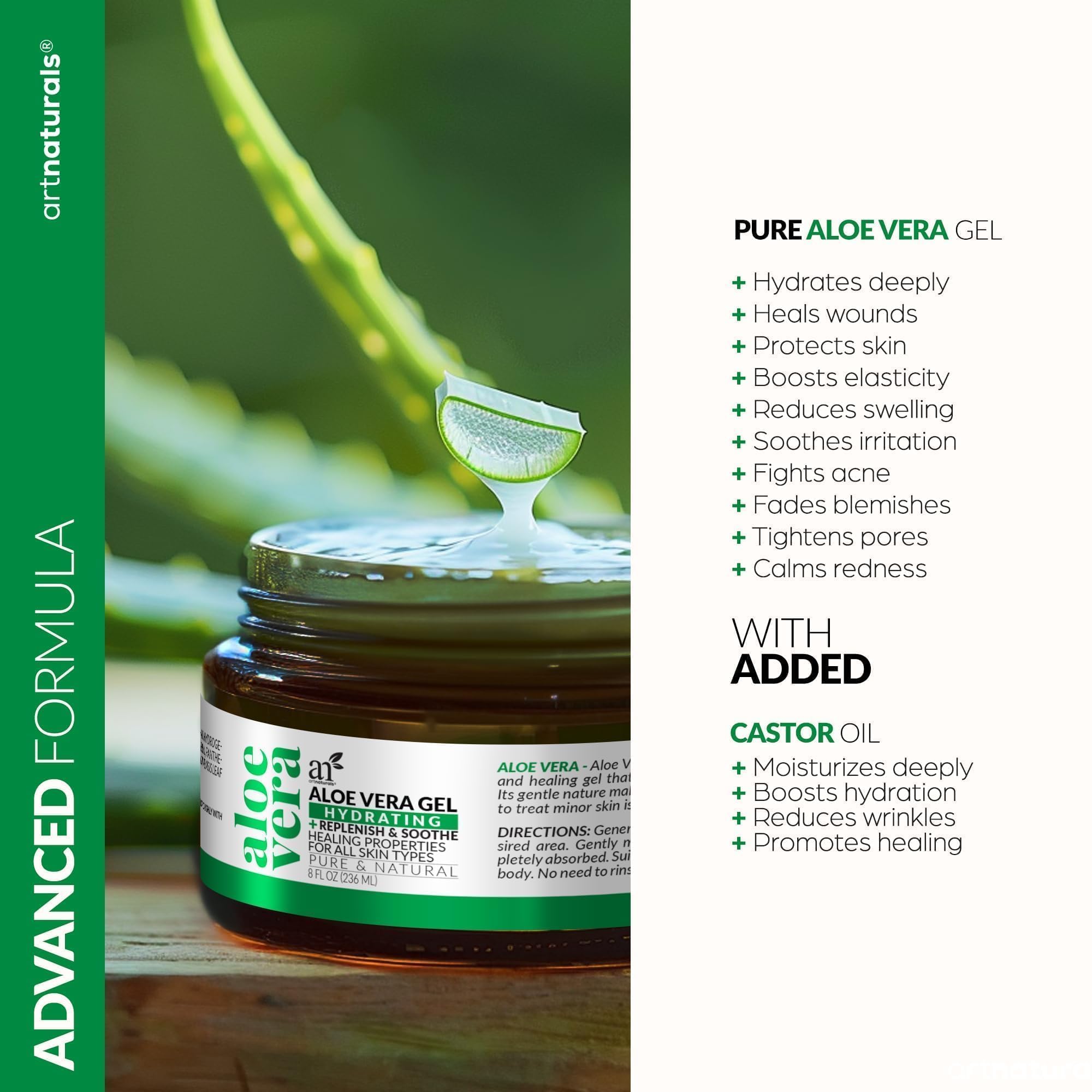 artnaturals Aloe Vera Gel Set - JUMBO 20oz (99% Pure Organic) - Sunburn Relief & Hydration for Face, Body, Scalp & Hair - Calming Moisturizer After Sun Exposure - Freshly Harvested within 12 Hours