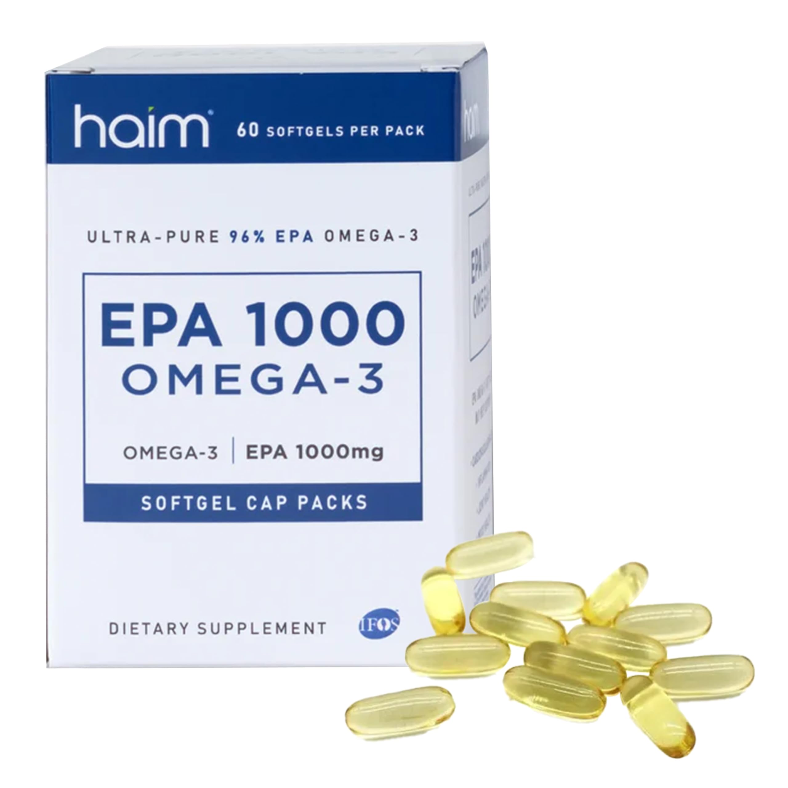 HAIM - EPA 1000mg, Ultra Pure 90%+ EPA Supplement, Heart Health, Joint Health, & Mood Support Supplement, Burpless Fish Oil, 60 EPA Softgels