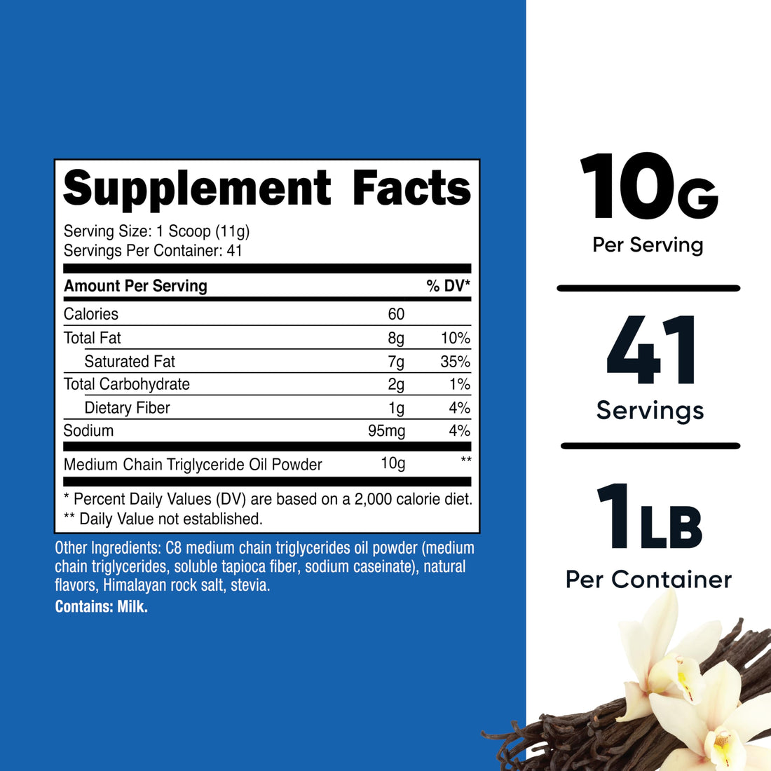 Nutricost C8 MCT Oil Powder 1LB (16oz) Vanilla Flavor - 95% C8 MCT Oil Powder, Best for Keto Diets, Non-GMO, Gluten Free
