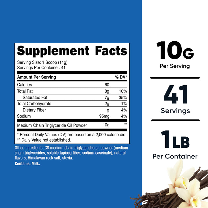 Nutricost C8 MCT Oil Powder 1LB (16oz) Vanilla Flavor - 95% C8 MCT Oil Powder, Best for Keto Diets, Non-GMO, Gluten Free