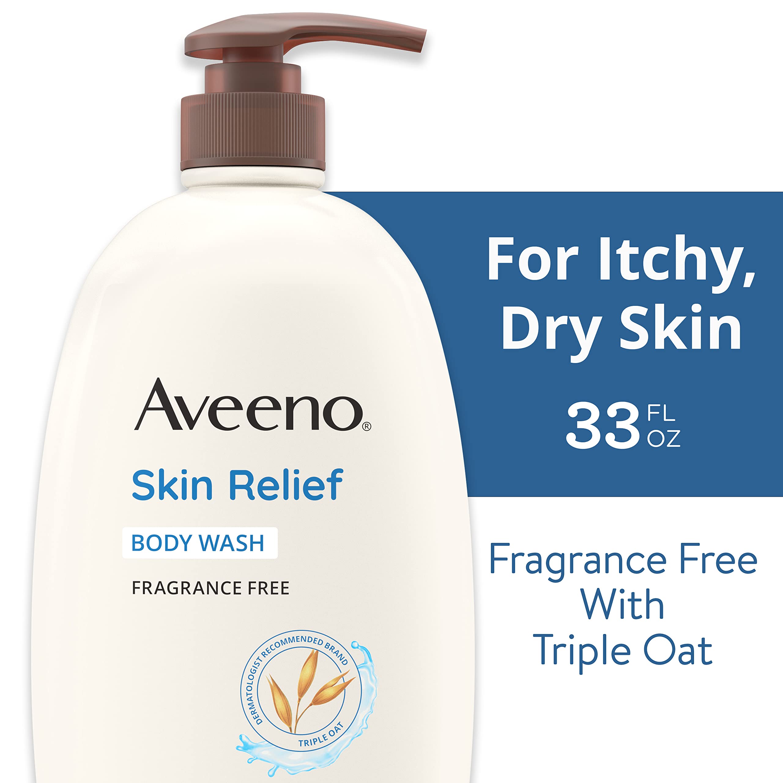 Aveeno Skin Relief Fragrance-Free Body Wash With Oat To Soothe Dry Itchy Skin, Gentle, Soap-Free & Dye-Free For Sensitive Skin, 975ml