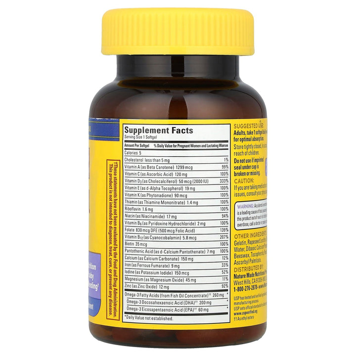 Nature Made Postnatal Multivitamin + DHA 200 mg, 60 Softgels, to Support Nursing Moms & Babies During Breastfeeding, Postnatal Vitamins & Nutrients Include Iron, Vitamin D3, Calcium, Iodine