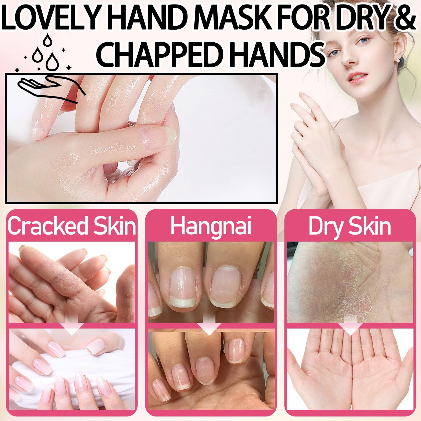 LJYBoBin 6PCS Hydrating Hand Mask Gifts Set,Intensive Cute Hand Masks for Dry Cracked Hands,Gentle Long Lasting Hand Masks Moisturizing Gloves for Soft and Smooth Touch Hands