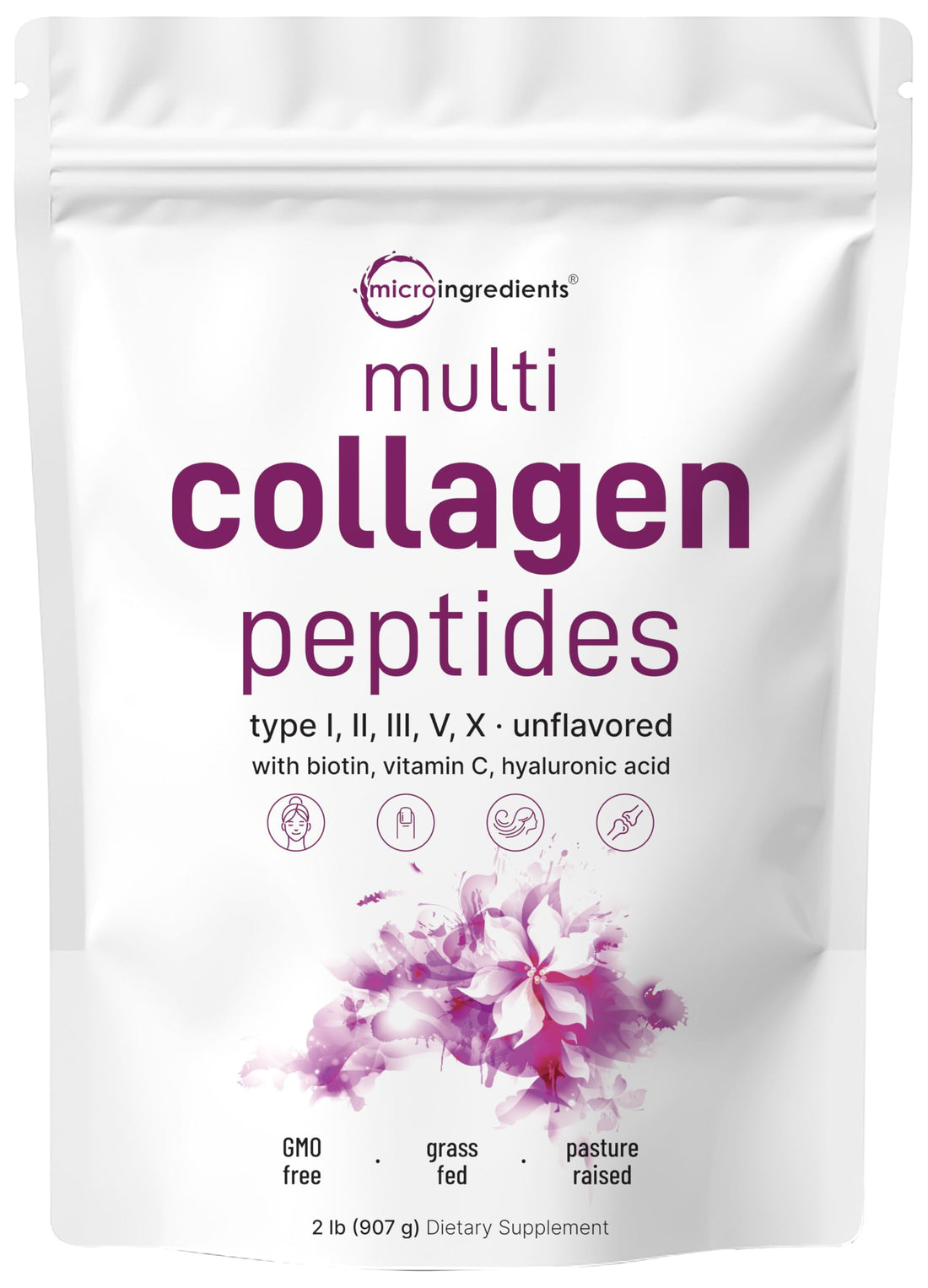 Multi Collagen Protein Powder, 2lbs – Hydrolyzed Collagen Peptides | Type I,II,III,V,X with Biotin 10000mcg, Hyaluronic Acid, Vitamin C – Unflavored – Keto & Paleo Friendly, Easy Dissolve, Non-GMO