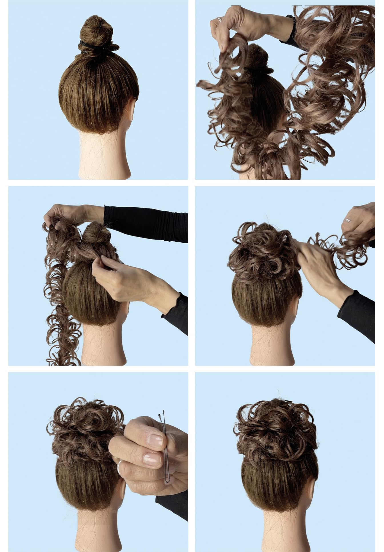 Prettyshop Hairpiece Brown Black Mix #1H6A Hw37: Prettyshop Xxxl Hairpiece Hair Wrap Scrunchie Scrunchy Updos, Voluminous, Curly Messy Bun, Brown Black Mix #1H6A Hw37