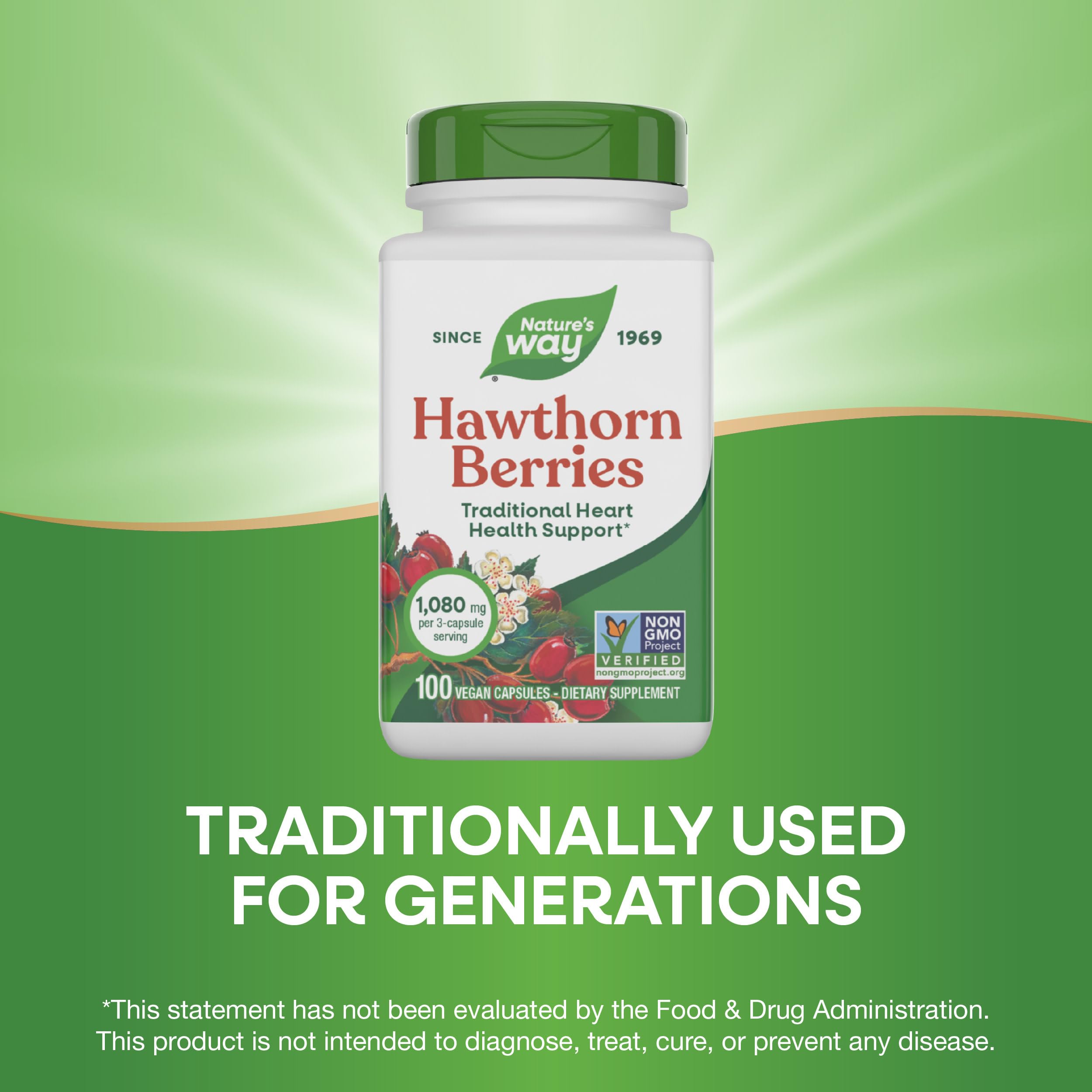 Nature's Way Herbal Hawthorn Berries, Traditional Heart Health Support*, 100 Vegan Capsules (Packaging May Vary)