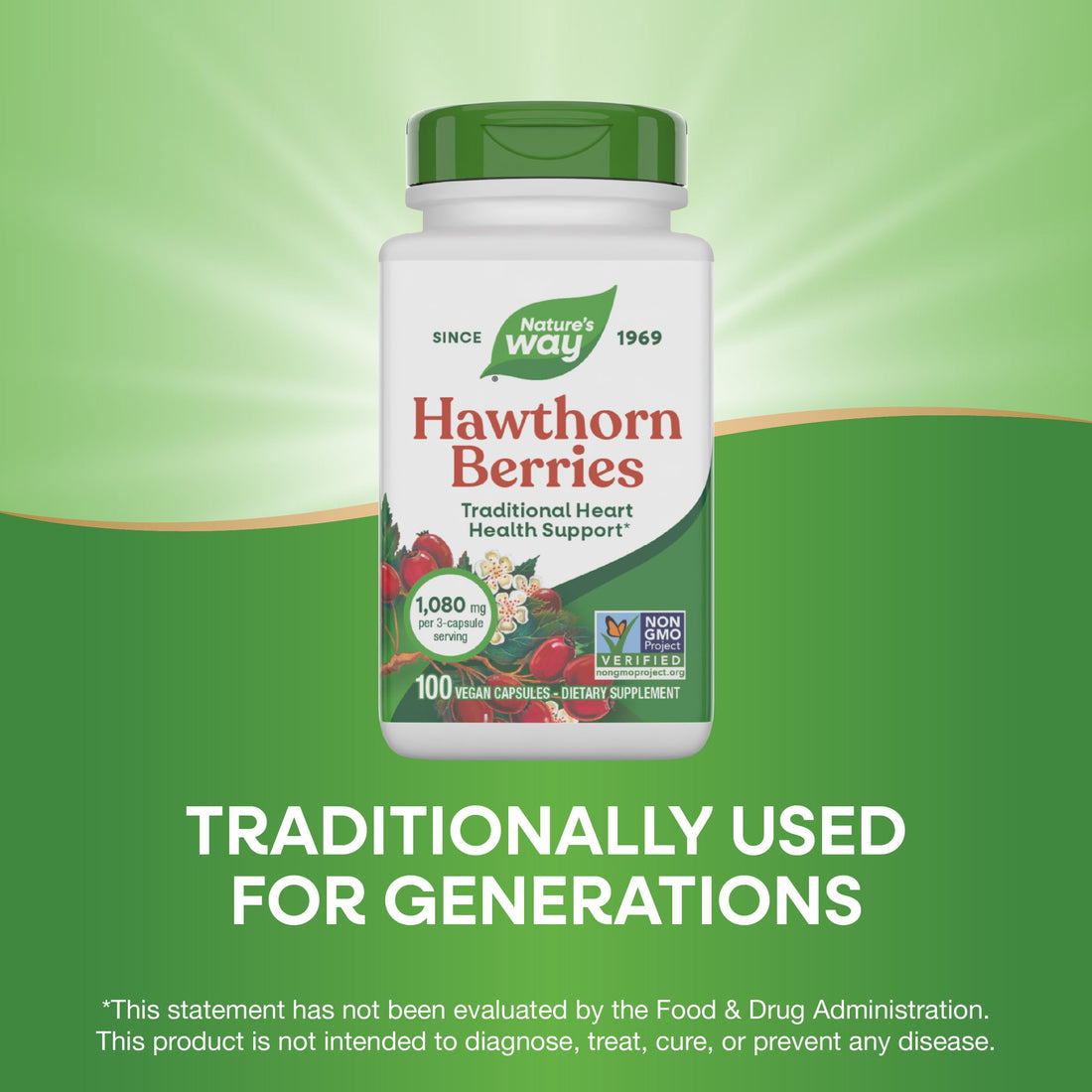 Nature's Way Herbal Hawthorn Berries, Traditional Heart Health Support*, 100 Vegan Capsules (Packaging May Vary)