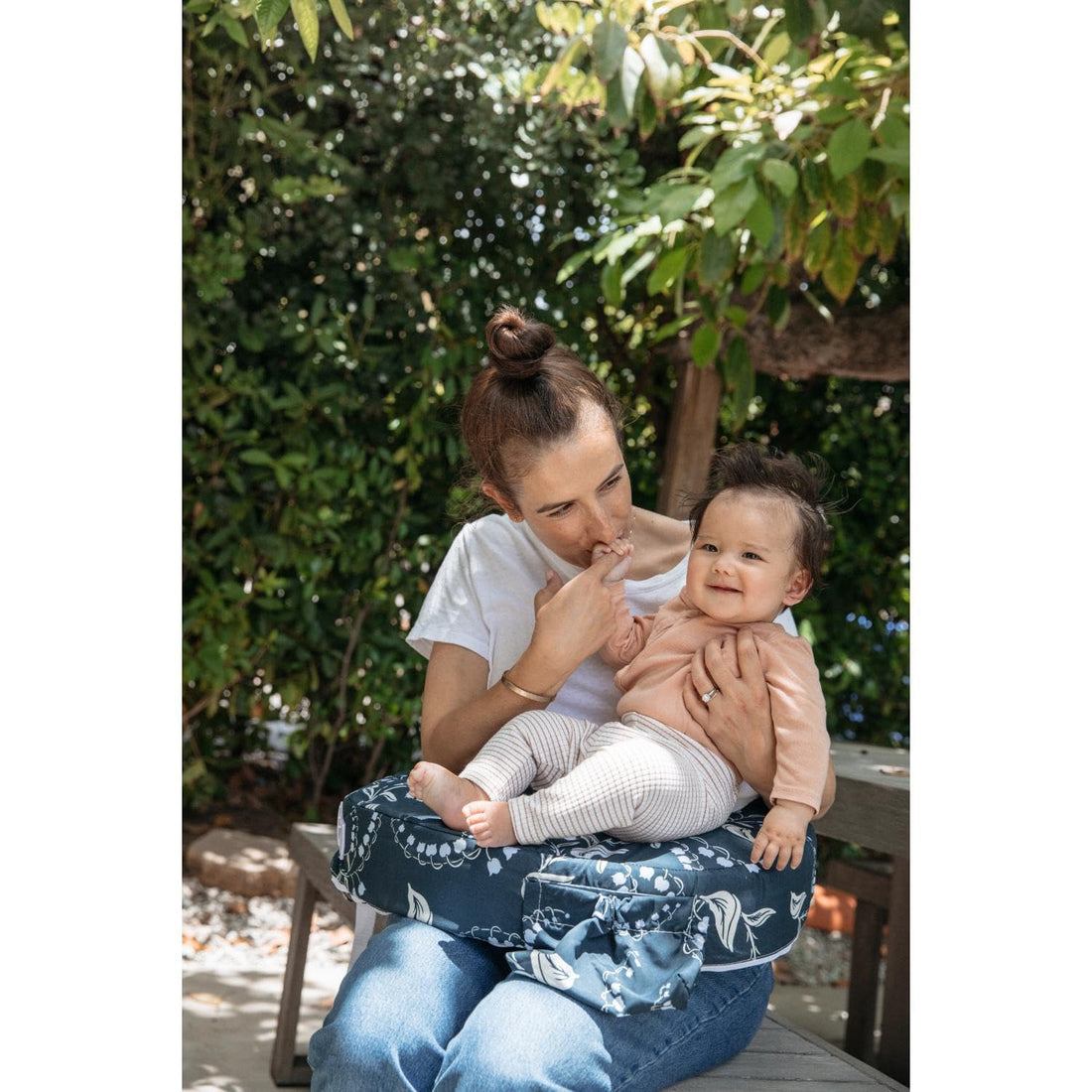 My Brest Friend Original Nursing Pillow Enhanced Ergonomics Essential Breastfeeding Pillow Support For Mom & Baby W/ Convenient Side Pocket, Double Straps & Slipcover, Navy Bluebells