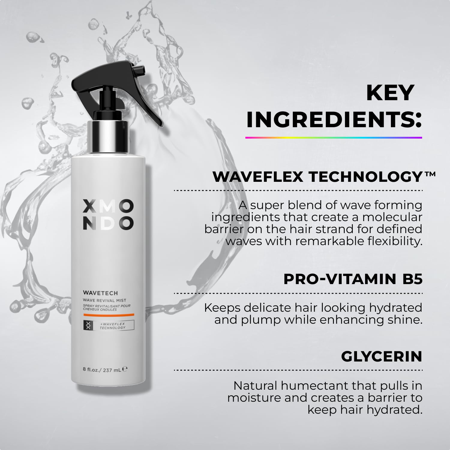 XMONDO Hair Wavetech Wave Revival Mist | Vegan Formula with Pro-Vitamin B5 and Essential Nutrients for Glowing Frizz Free Waves, 8 Fl Oz 1-Pack