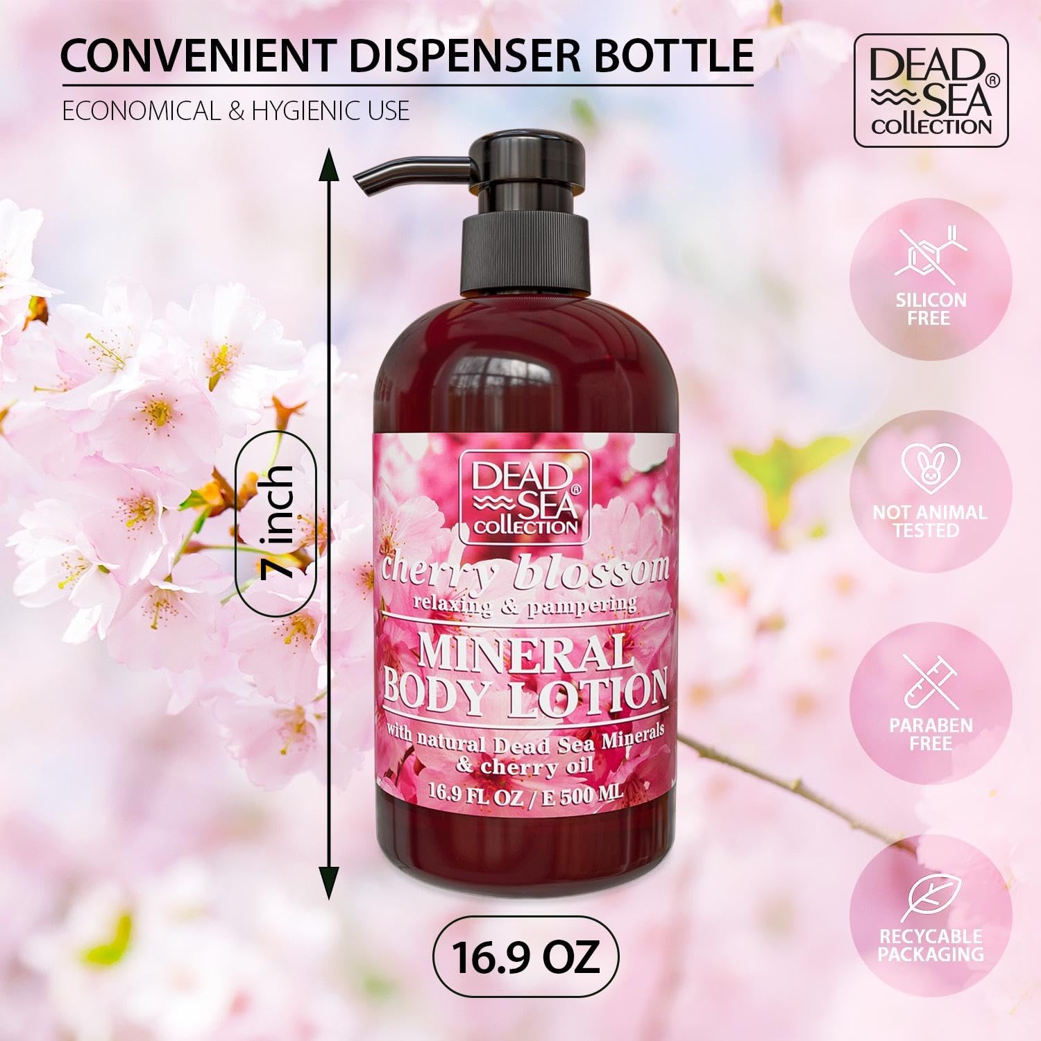 Dead Sea Collection Cherry Blossom Body Lotion - Nourishing Moisturizer for Women and Men - Rejuvenating Hand and Body Care for Dry Skin 16.9 Fl. Oz.
