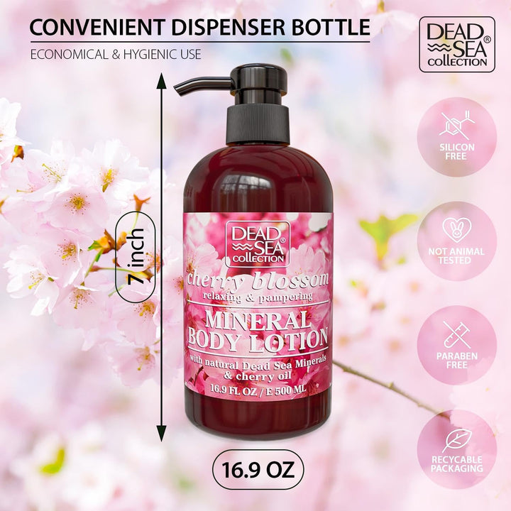 Dead Sea Collection Cherry Blossom Body Lotion - Nourishing Moisturizer for Women and Men - Rejuvenating Hand and Body Care for Dry Skin 16.9 Fl. Oz.
