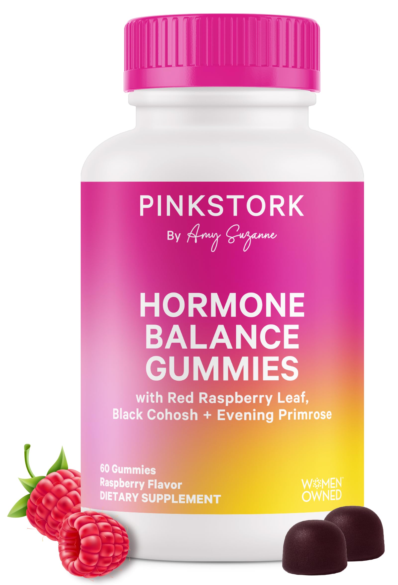 Pink Stork Hormone Balance Gummies for Women - Hormone Harmony for Mood, Energy, Bloating - Hormonal PMS, Perimenopause & Menopause Support - Red Raspberry Leaf & Black Cohosh - 60 Gummy Supplements