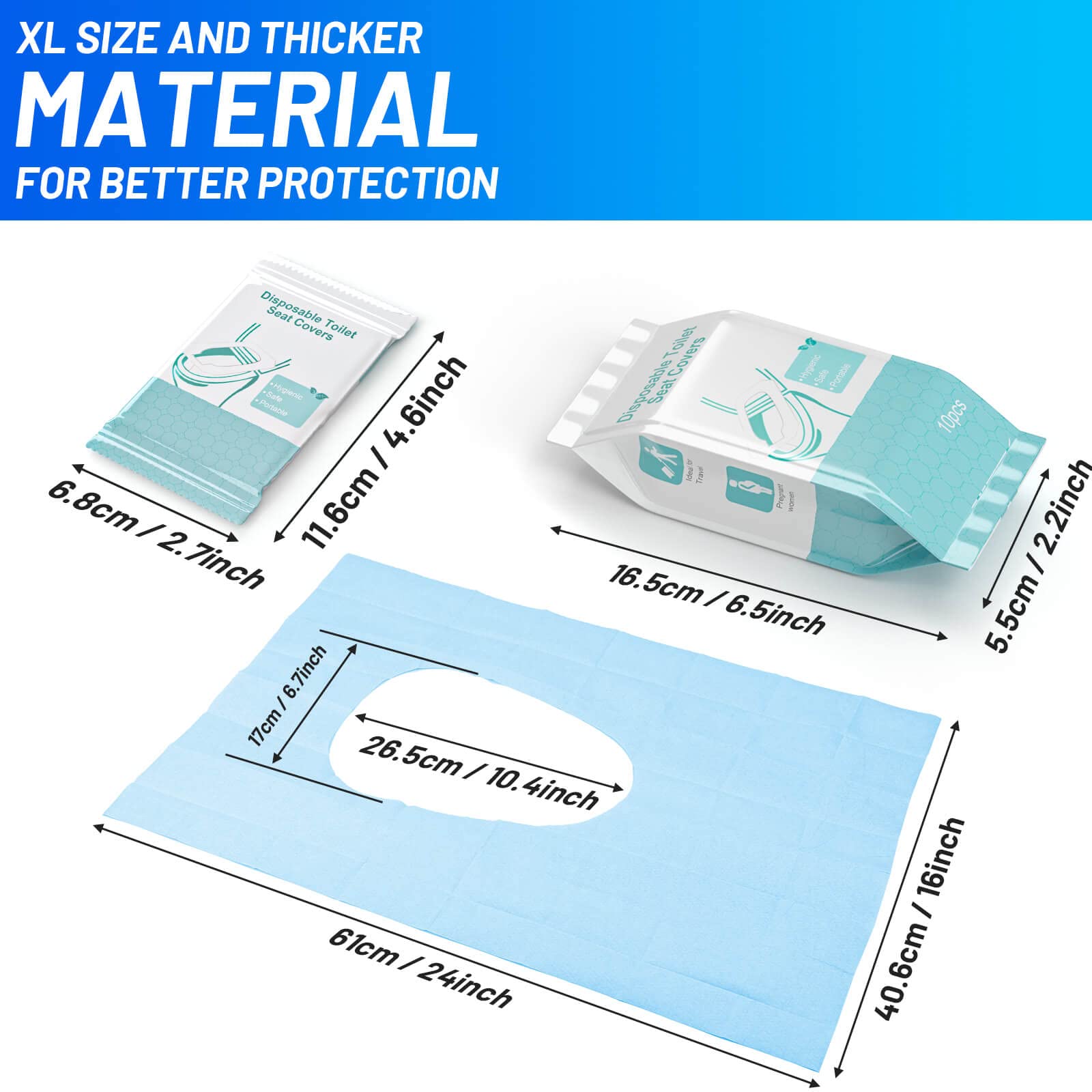 50 Pack Toilet Seat Covers Disposable - Waterproof 16x24 Inch Extra Large Individually Wrapped Toilet Seat Shields Travel Accessories for Adults Kids