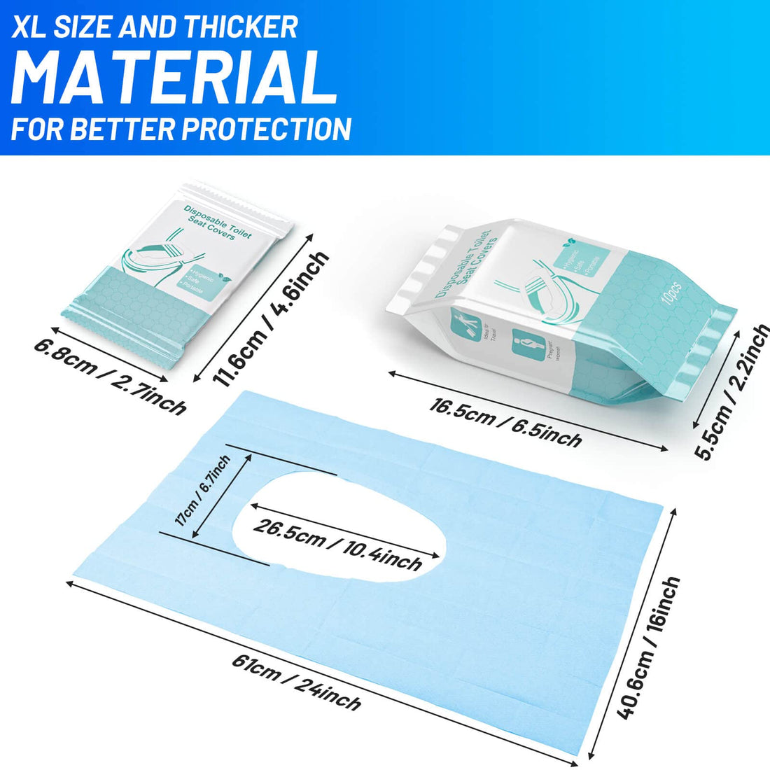 50 Pack Toilet Seat Covers Disposable - Waterproof 16x24 Inch Extra Large Individually Wrapped Toilet Seat Shields Travel Accessories for Adults Kids